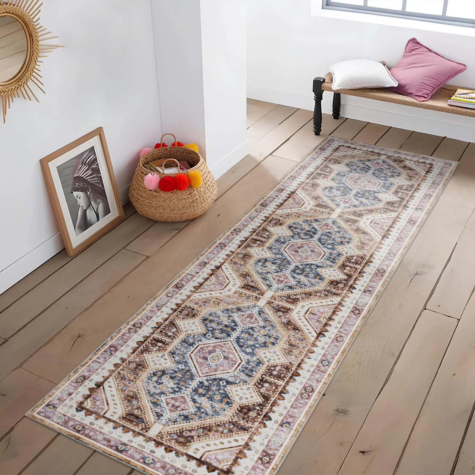 Extra Large Area Rug Terracotta Diamond Subtle Kilim Carpet Machine Washable Mat - Image 7