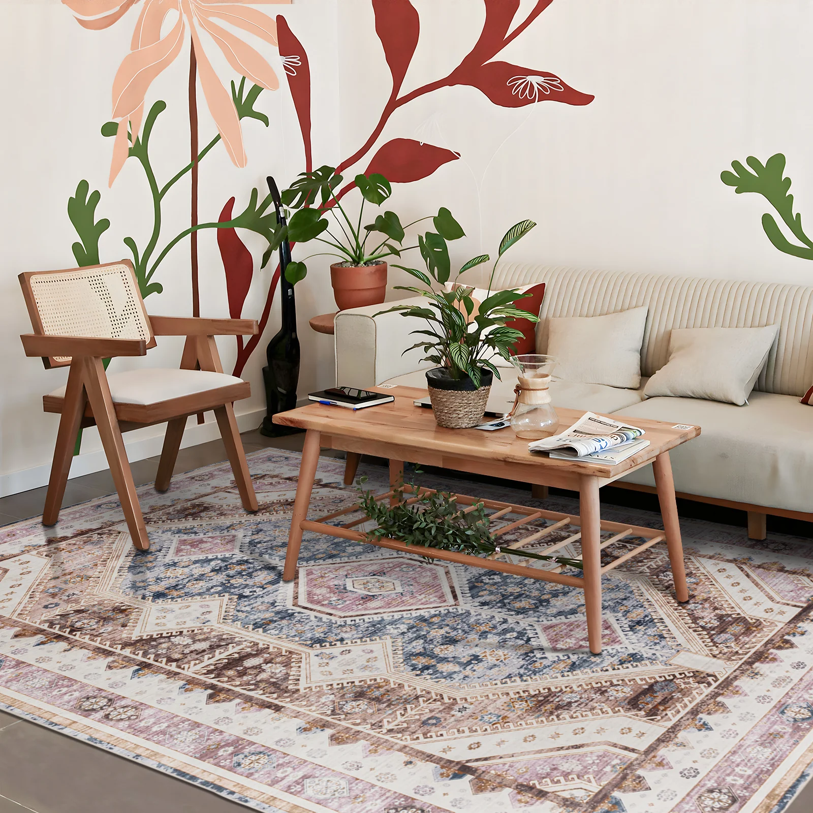 Extra Large Area Rug Terracotta Diamond Subtle Kilim Carpet Machine Washable Mat - Image 8