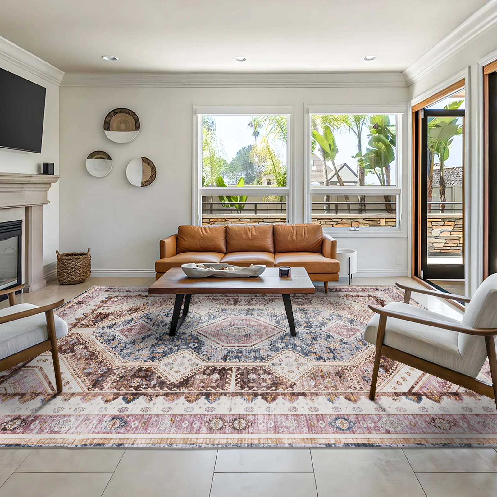 Extra Large Area Rug Terracotta Diamond Subtle Kilim Carpet Machine Washable Mat - Image 9