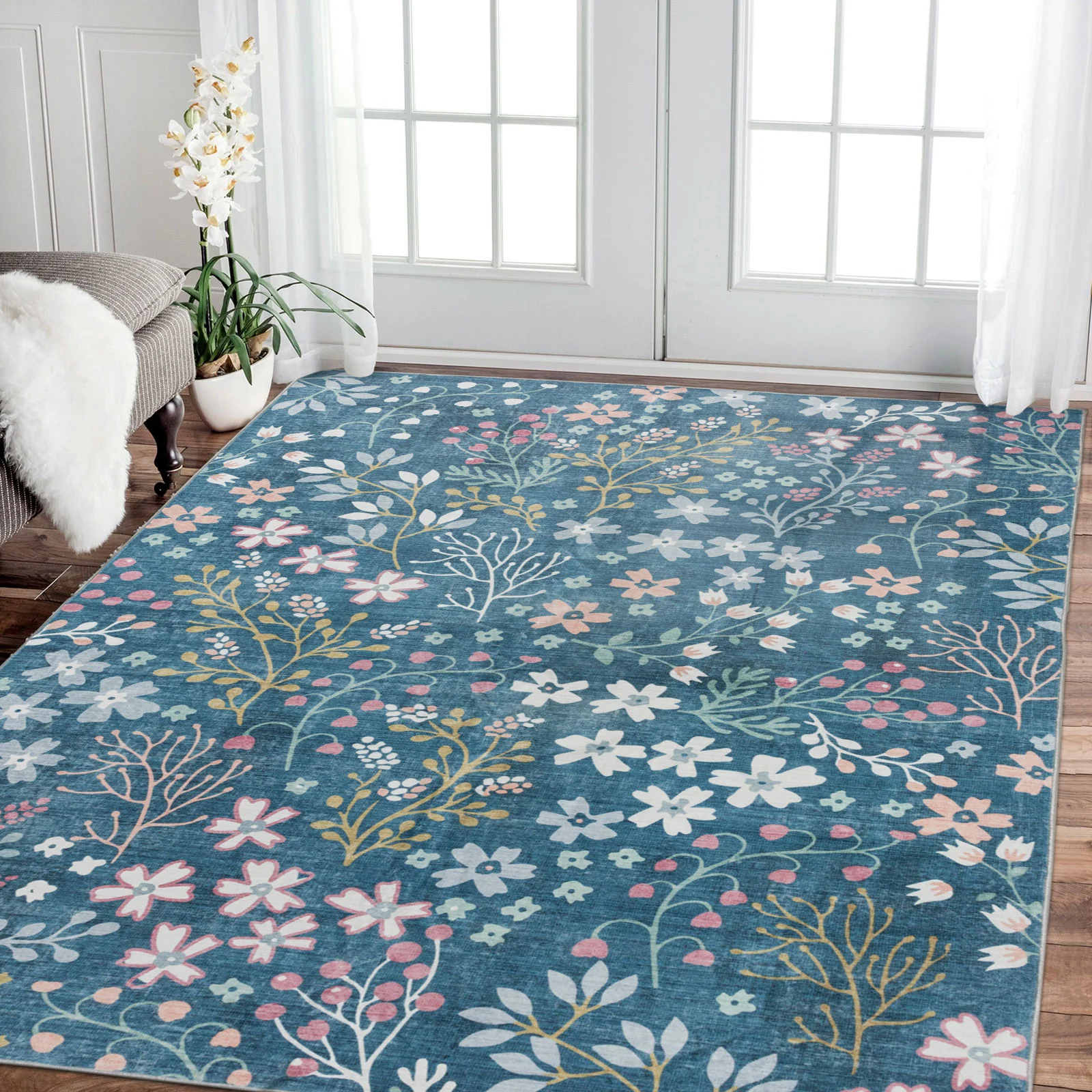 Flash Deal Extra Large Rugs Teal Turquoise Blue Machine Washable Lounges Carpet Corridor Runner Washable - Image 4