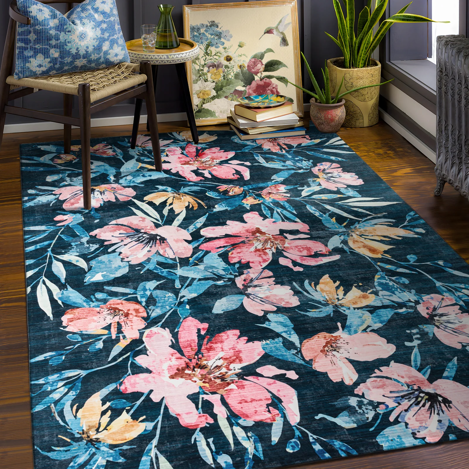 Extra Large Rug Blue Romance Elegant Tropical Modern Lounges Carpet Machine Washable Mat - Image 10