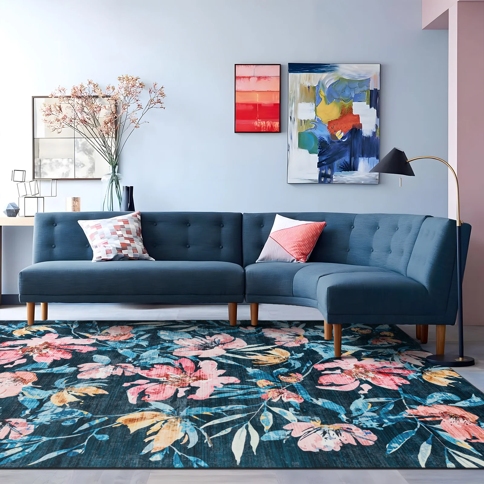Extra Large Rug Blue Romance Elegant Tropical Modern Lounges Carpet Machine Washable Mat - Image 11