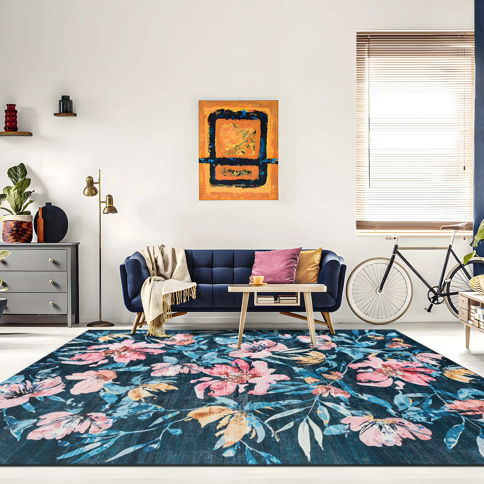 Extra Large Rug Blue Romance Elegant Tropical Modern Lounges Carpet Machine Washable Mat - Image 4