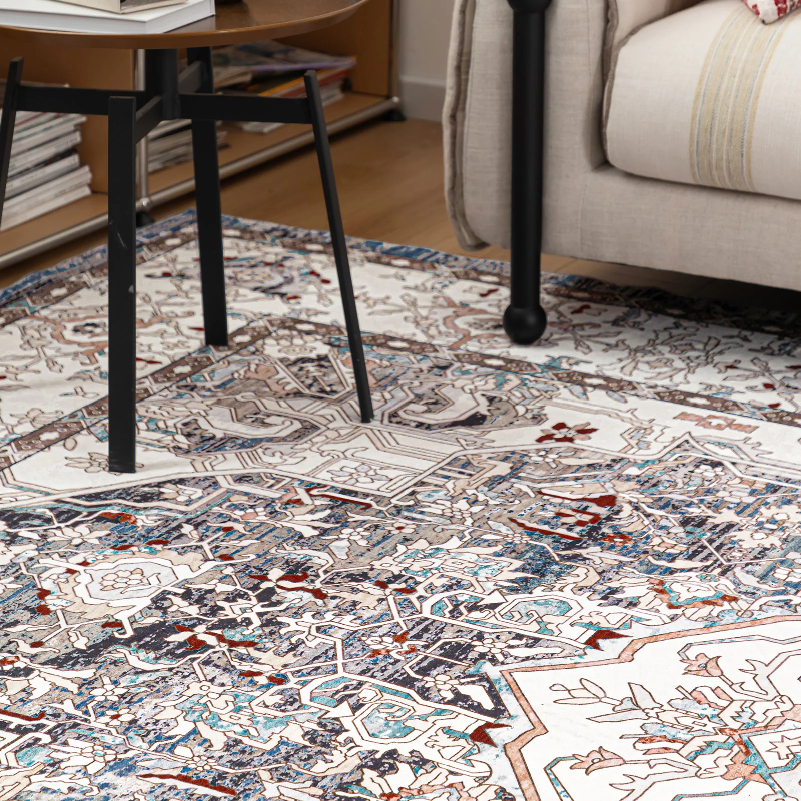 Extra Large Floor Rug Muted Brown Medallion Retro Vintage Carpet Machine Washable Rugs - Image 14