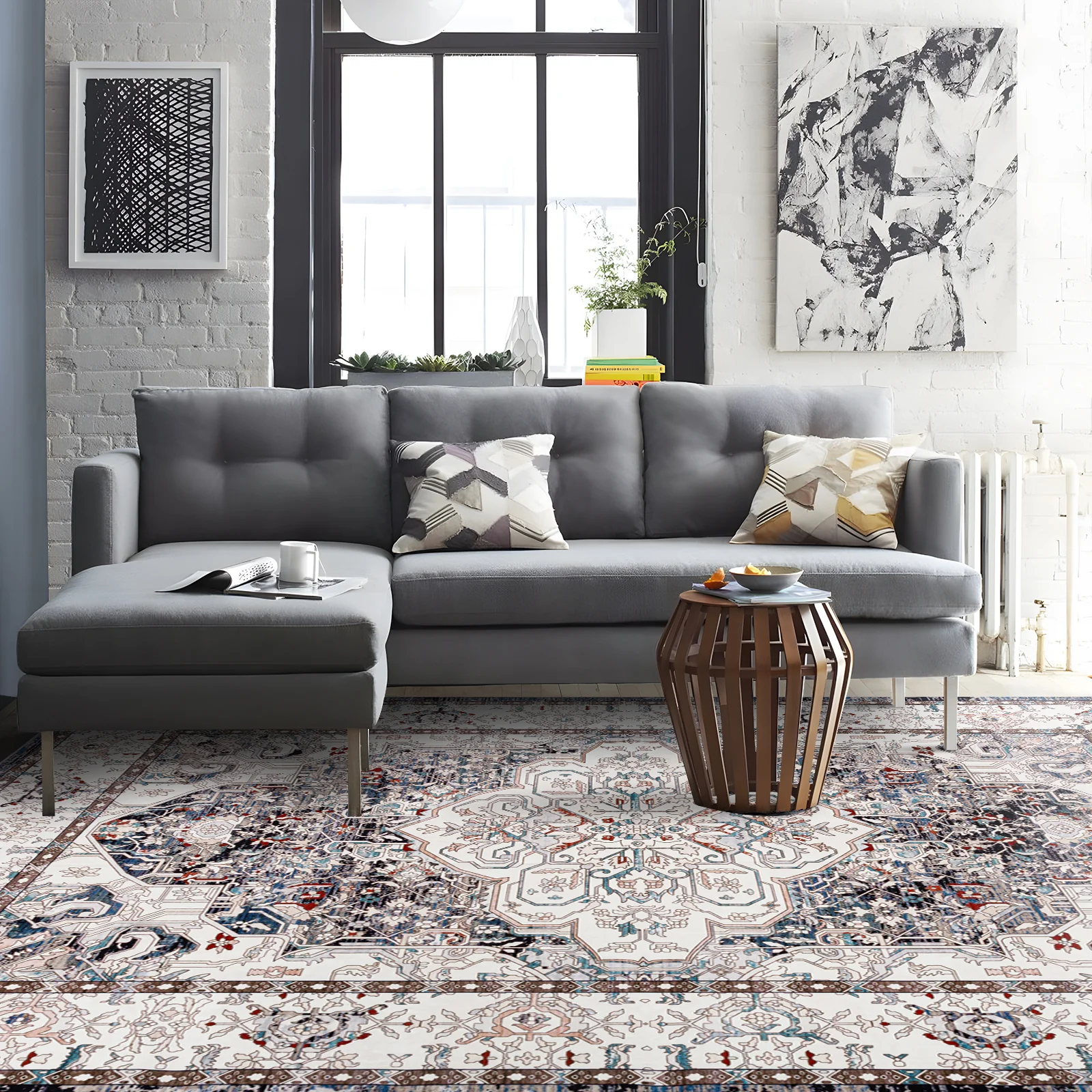 Extra Large Floor Rug Muted Brown Medallion Retro Vintage Carpet Machine Washable Rugs - Image 3