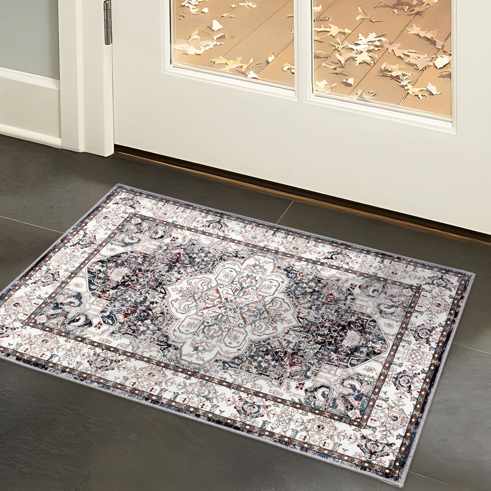 Extra Large Floor Rug Muted Brown Medallion Retro Vintage Carpet Machine Washable Rugs - Image 6