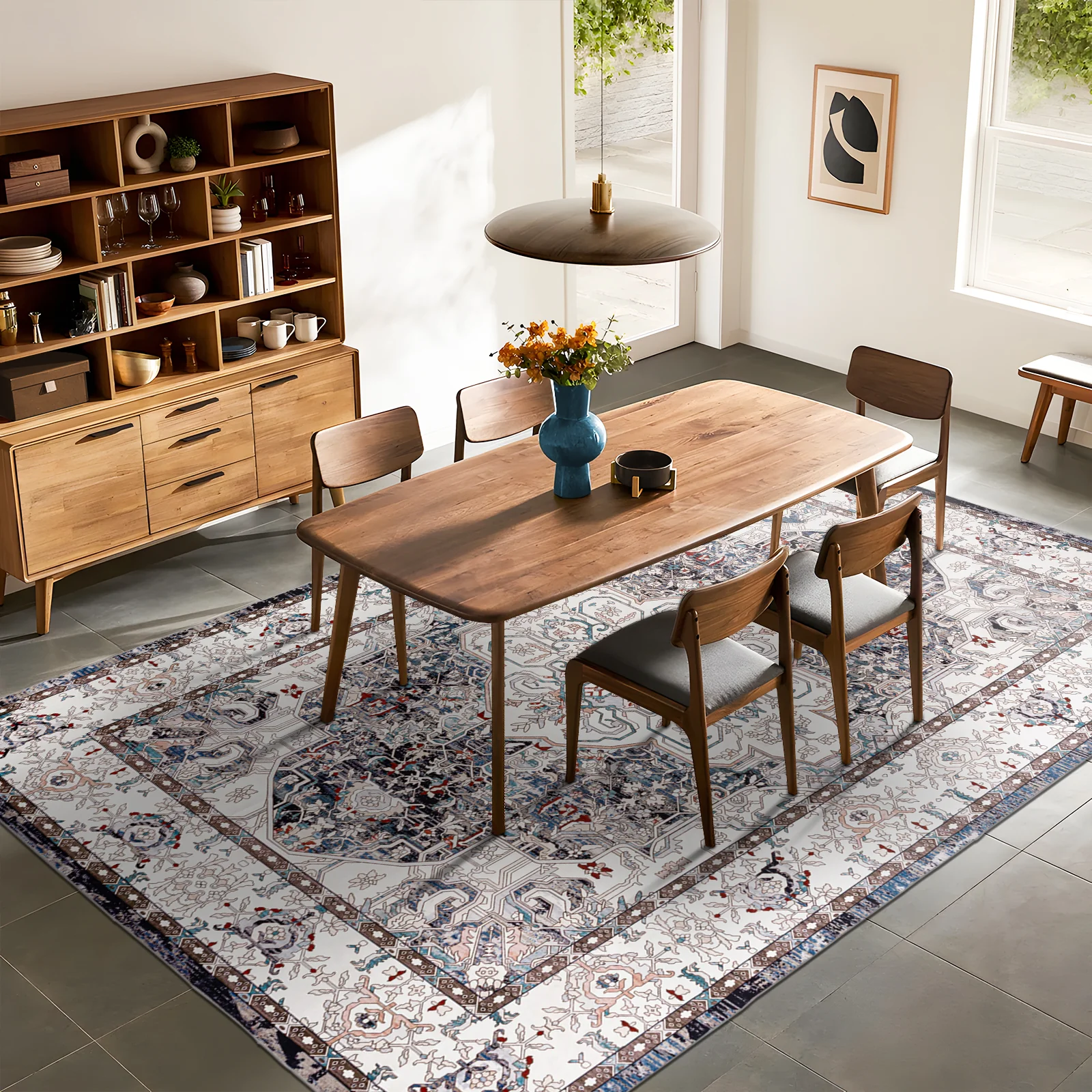 Extra Large Floor Rug Muted Brown Medallion Retro Vintage Carpet Machine Washable Rugs - Image 7