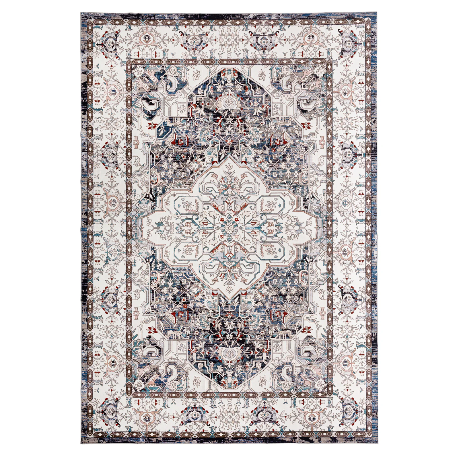 Extra Large Floor Rug Muted Brown Medallion Retro Vintage Carpet Machine Washable Rugs - Image 9