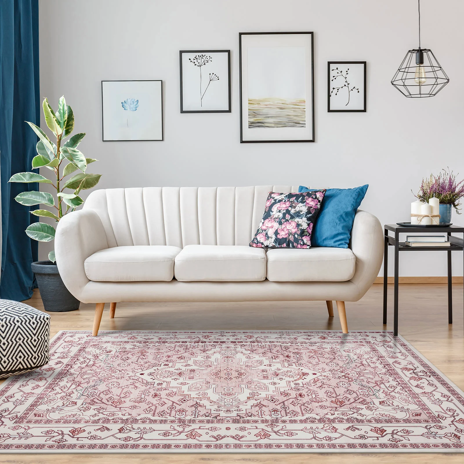 Last 9 Pcs Extra Large Rug Pastel Pink Retro Lounges Carpet Beautiful Soft Plush Runner Machine Washable Mat - Image 4