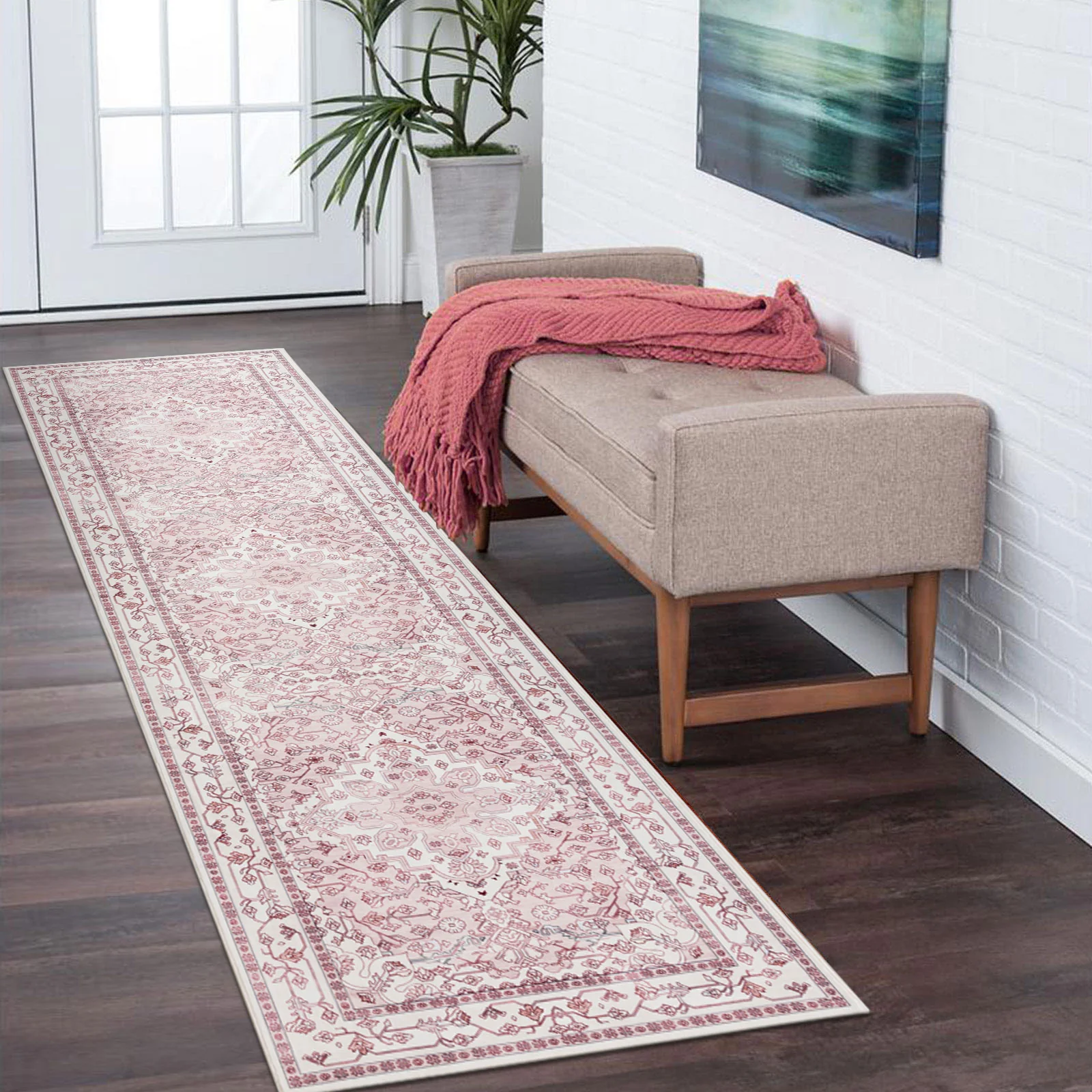 Last 9 Pcs Extra Large Rug Pastel Pink Retro Lounges Carpet Beautiful Soft Plush Runner Machine Washable Mat - Image 5