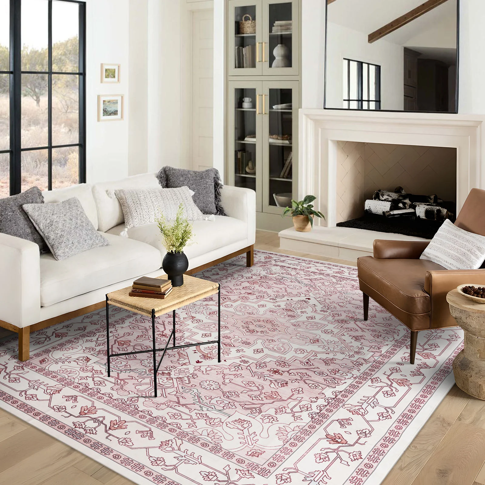 Last 9 Pcs Extra Large Rug Pastel Pink Retro Lounges Carpet Beautiful Soft Plush Runner Machine Washable Mat - Image 7