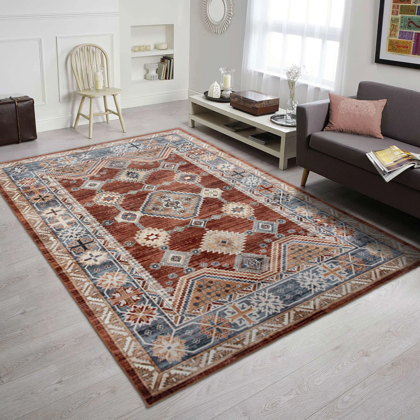 Extra Large Floor Rug Rust Red Ivory Beautiful Plush Lounges Traditional Carpet Shaggy Hallway Runner Machine Washable - Image 10