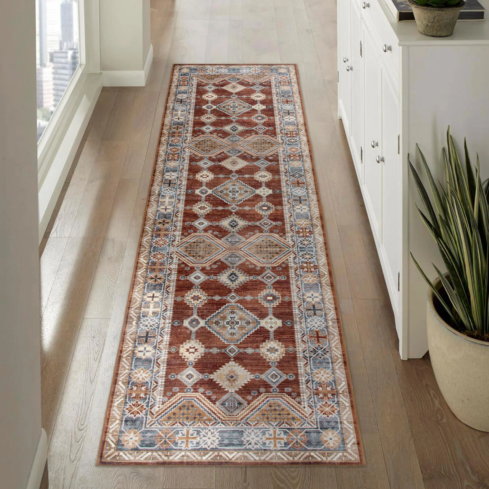 Extra Large Floor Rug Rust Red Ivory Beautiful Plush Lounges Traditional Carpet Shaggy Hallway Runner Machine Washable - Image 14