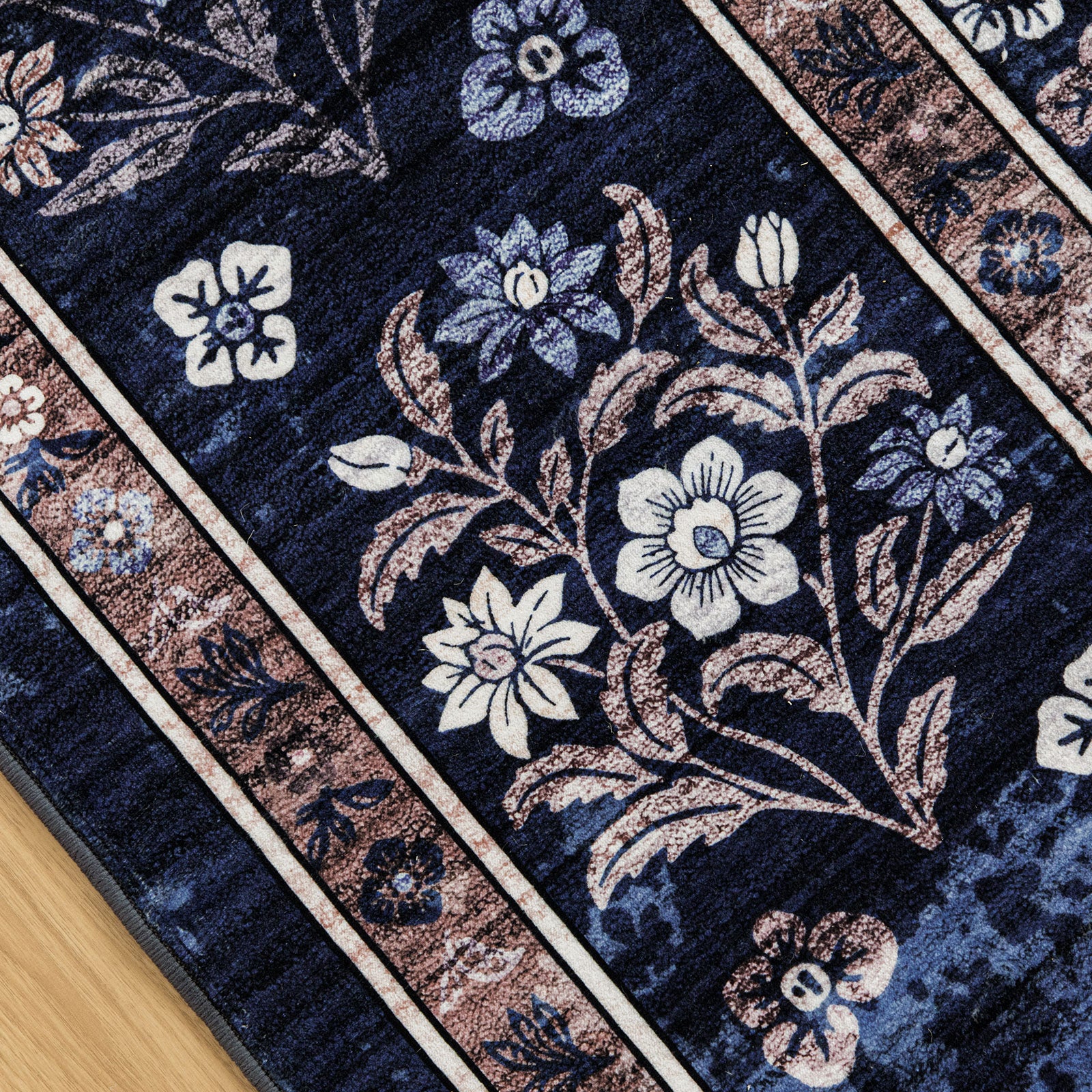 Extra Large Floor Rug Stunning Navy Blue Blooming Allover Plush Non Slip Traditional Retro Lounges Machine Washable Mat - Image 14