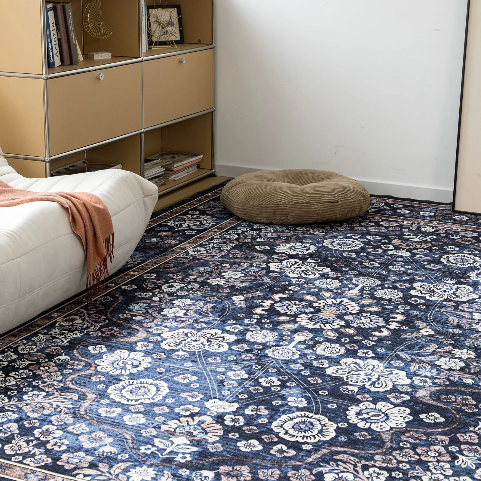Extra Large Floor Rug Stunning Navy Blue Blooming Allover Plush Non Slip Traditional Retro Lounges Machine Washable Mat - Image 17