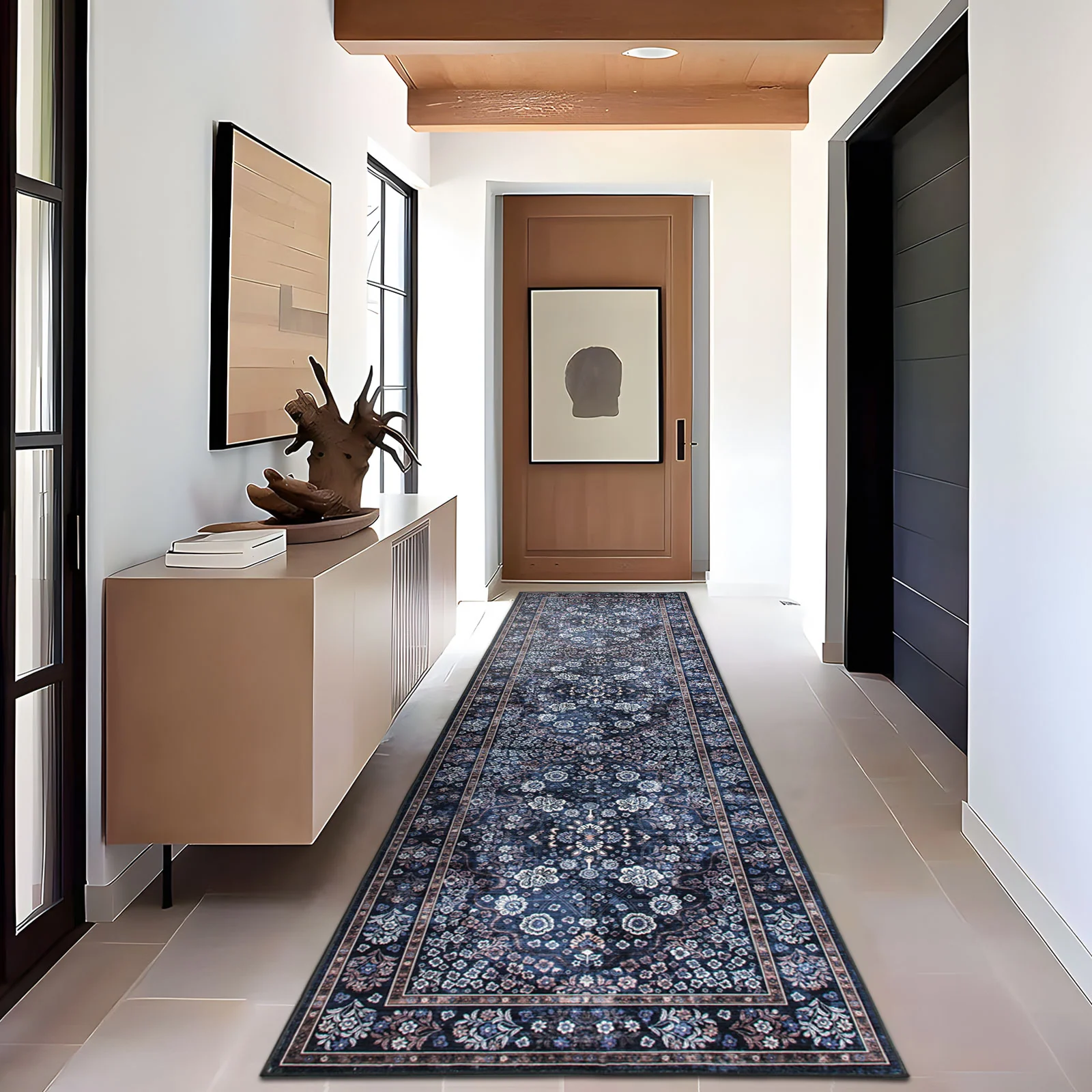 Extra Large Floor Rug Stunning Navy Blue Blooming Allover Plush Non Slip Traditional Retro Lounges Machine Washable Mat - Image 6