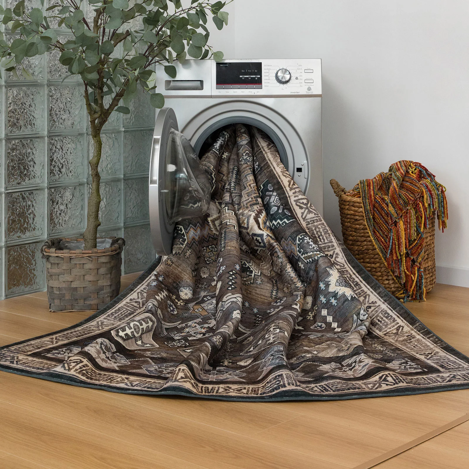 Clearance Extra Large Gold Brown Grey Beautiful Distressed Traditional Carpet Hall Runner Machine Washable - Image 12