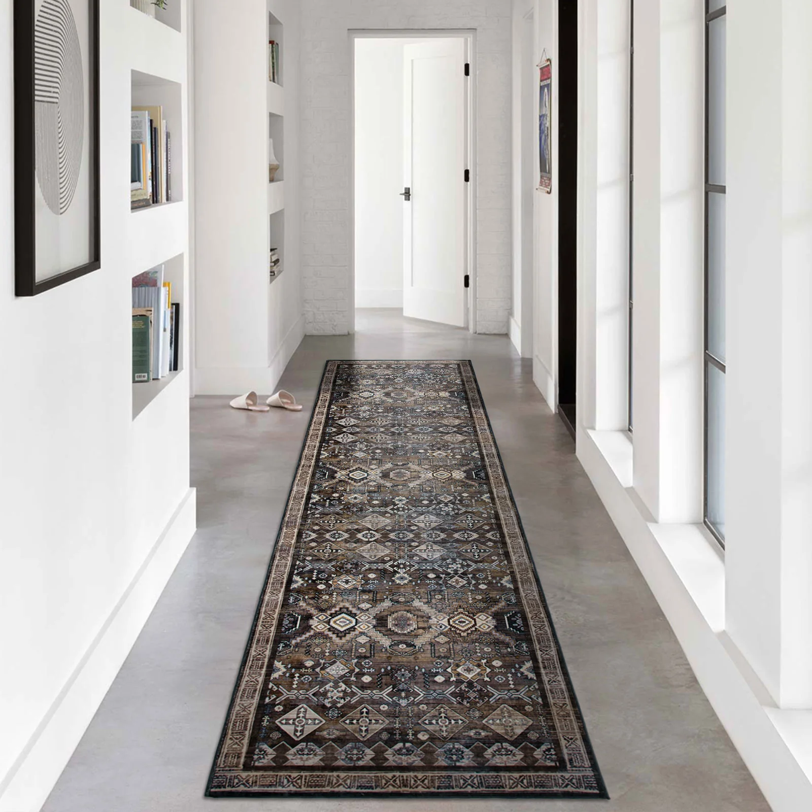 Clearance Extra Large Gold Brown Grey Beautiful Distressed Traditional Carpet Hall Runner Machine Washable - Image 14