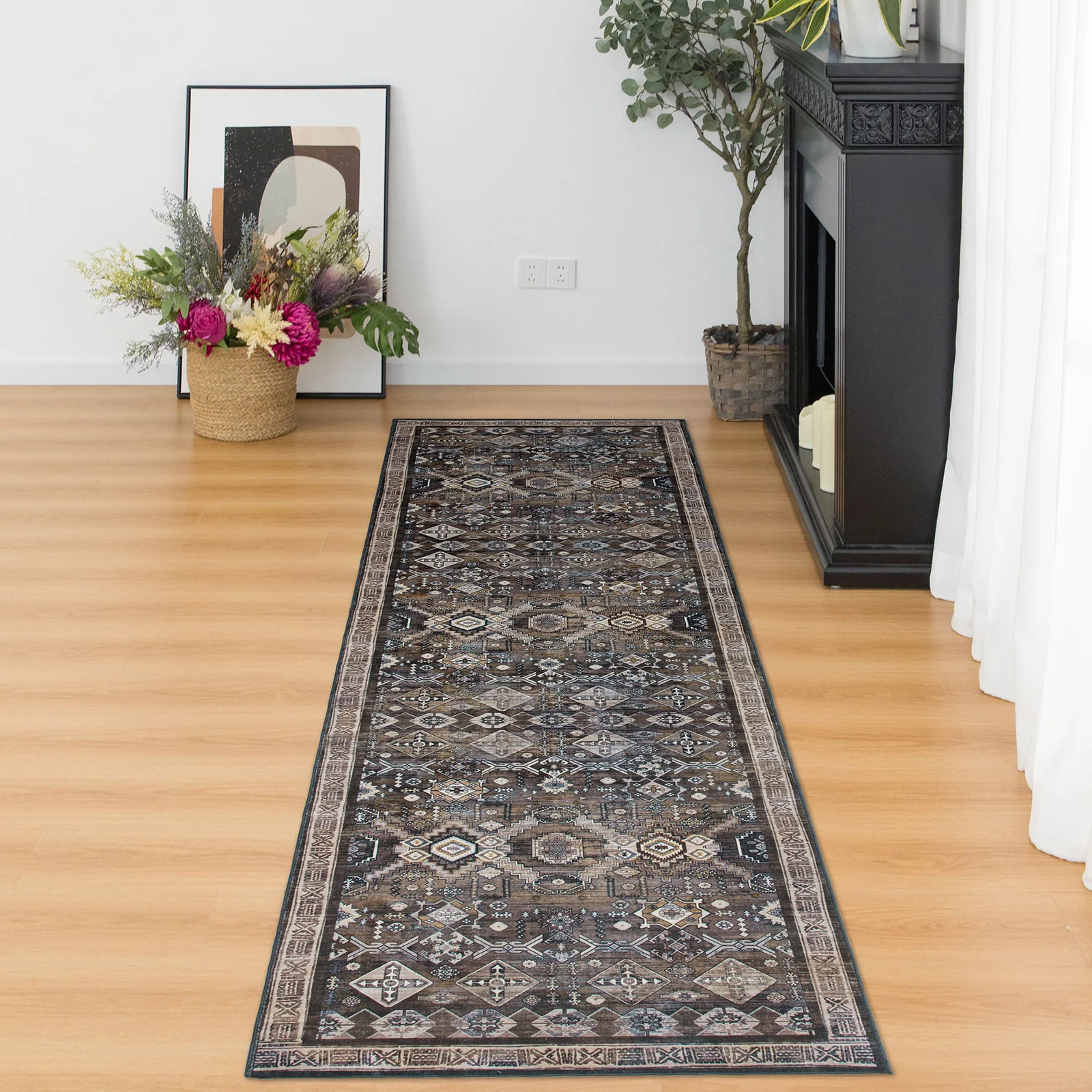 Clearance Extra Large Gold Brown Grey Beautiful Distressed Traditional Carpet Hall Runner Machine Washable - Image 16