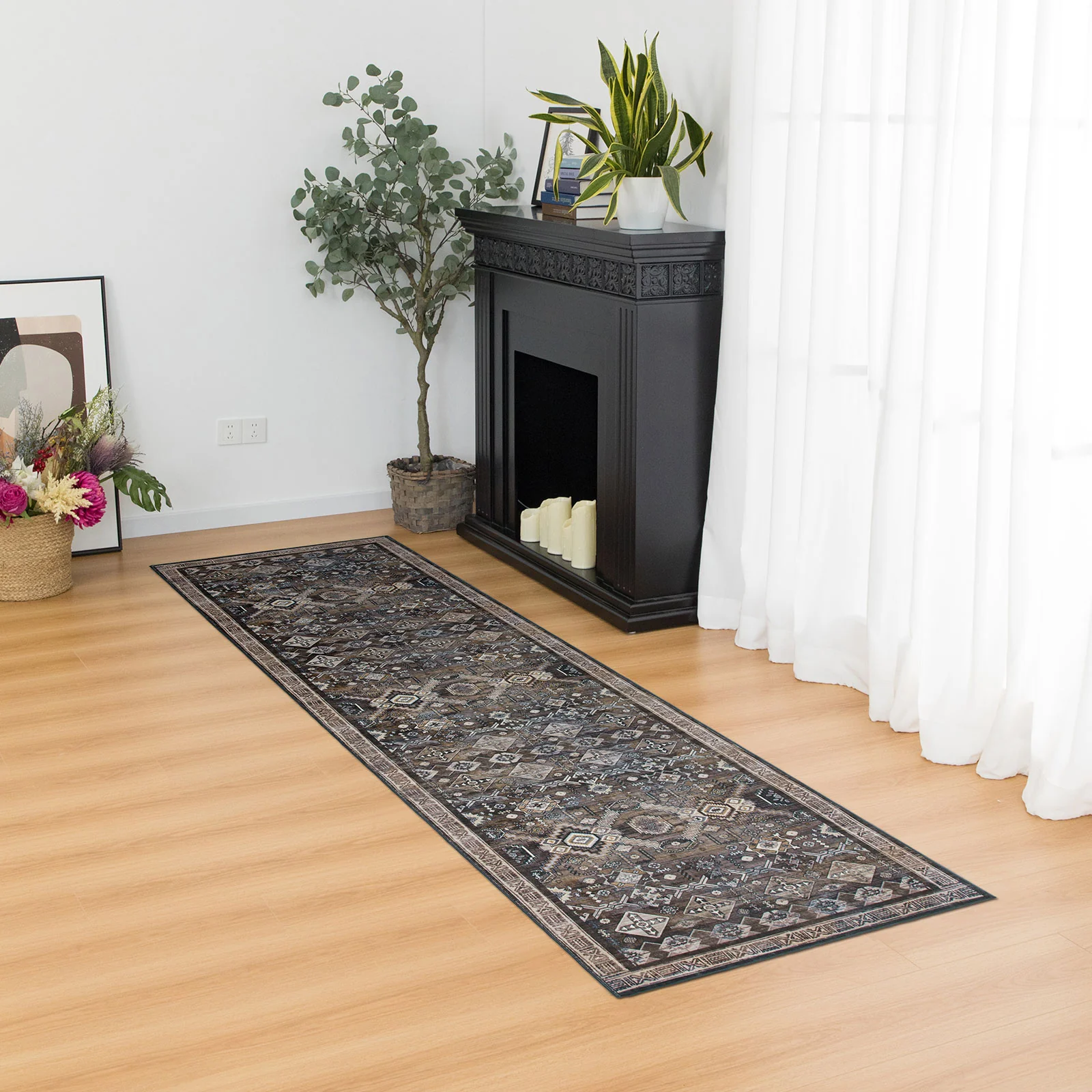 Clearance Extra Large Gold Brown Grey Beautiful Distressed Traditional Carpet Hall Runner Machine Washable - Image 17