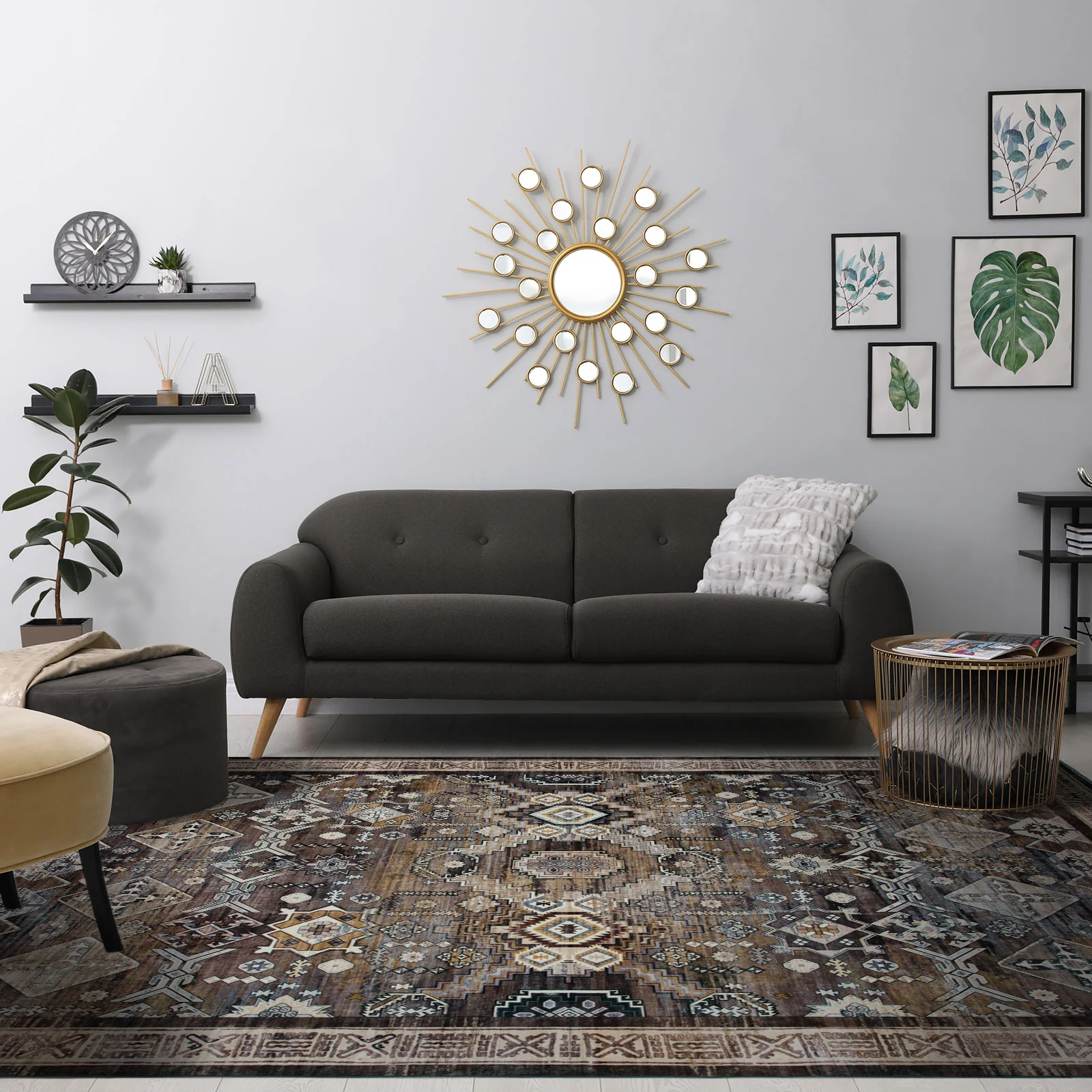Clearance Extra Large Gold Brown Grey Beautiful Distressed Traditional Carpet Hall Runner Machine Washable - Image 19