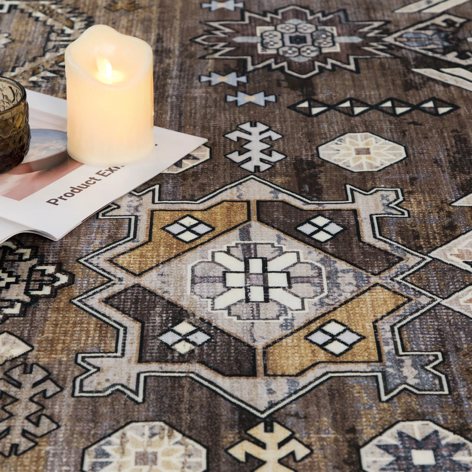 Clearance Extra Large Gold Brown Grey Beautiful Distressed Traditional Carpet Hall Runner Machine Washable - Image 22