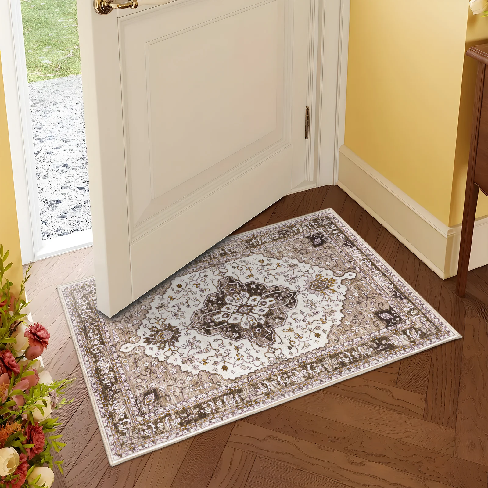 Clearance Extra Large Machine Washable Rug Camel Beige Soft Plush Traditional Carpet Non Slip Mat - Image 10