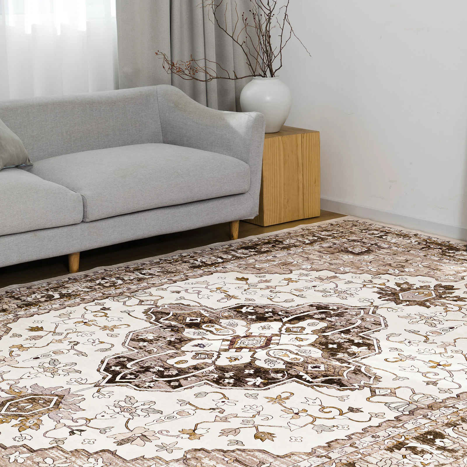 Clearance Extra Large Machine Washable Rug Camel Beige Soft Plush Traditional Carpet Non Slip Mat - Image 8