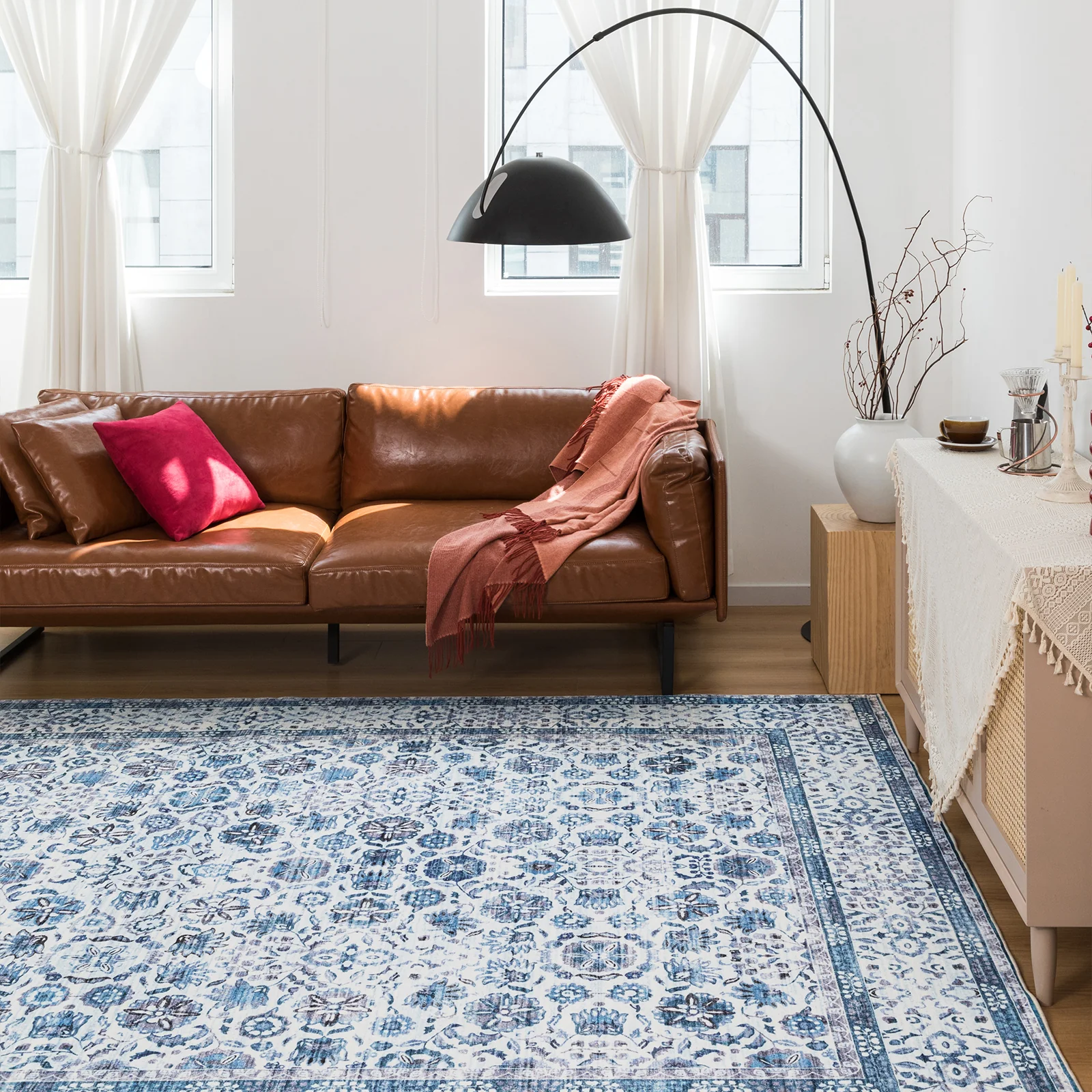 Extra Large Rug Ocean Blue Mandala Beautiful Allover Lounges Carpet Machine Washable Non Slip Mat - Image 16