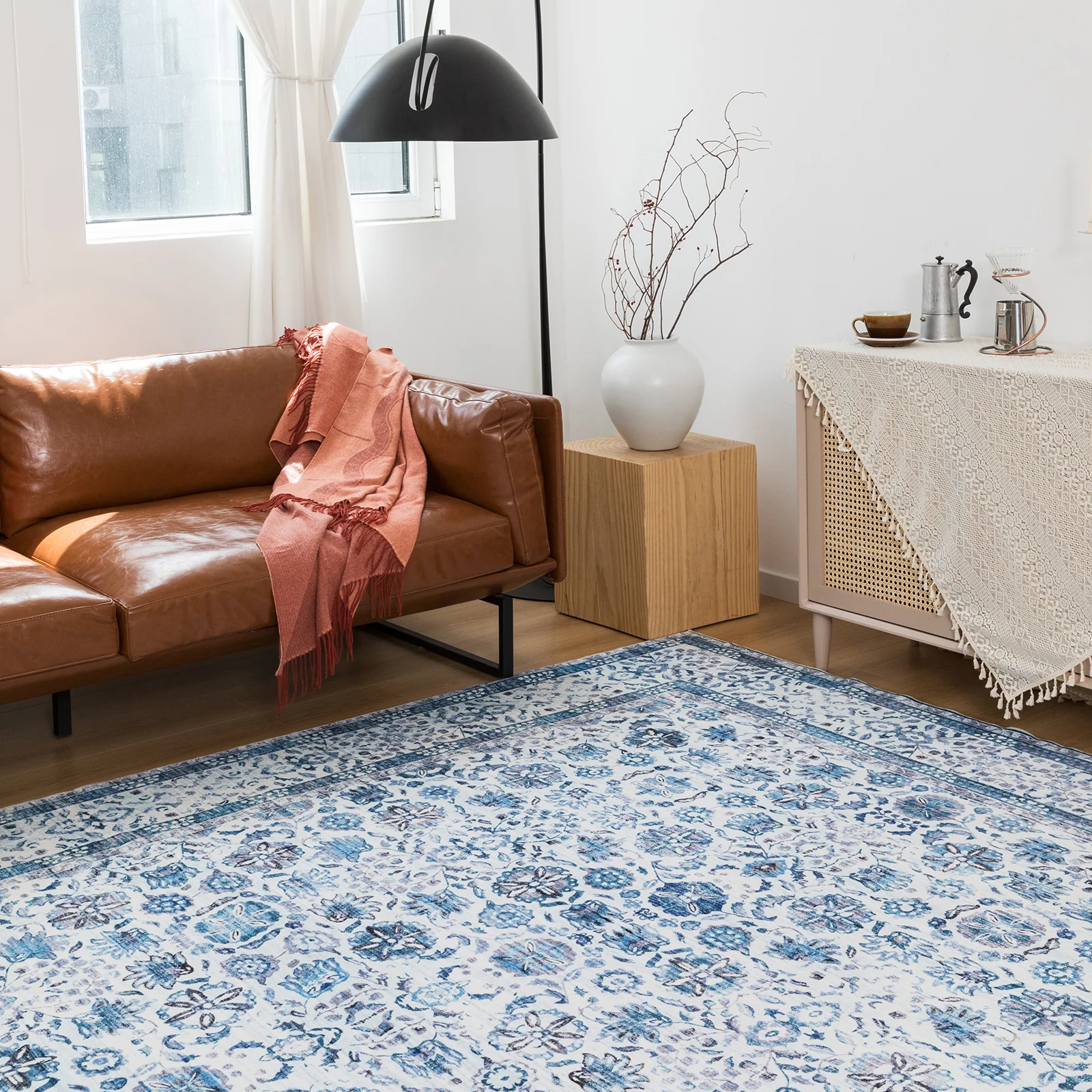 Extra Large Rug Ocean Blue Mandala Beautiful Allover Lounges Carpet Machine Washable Non Slip Mat - Image 17