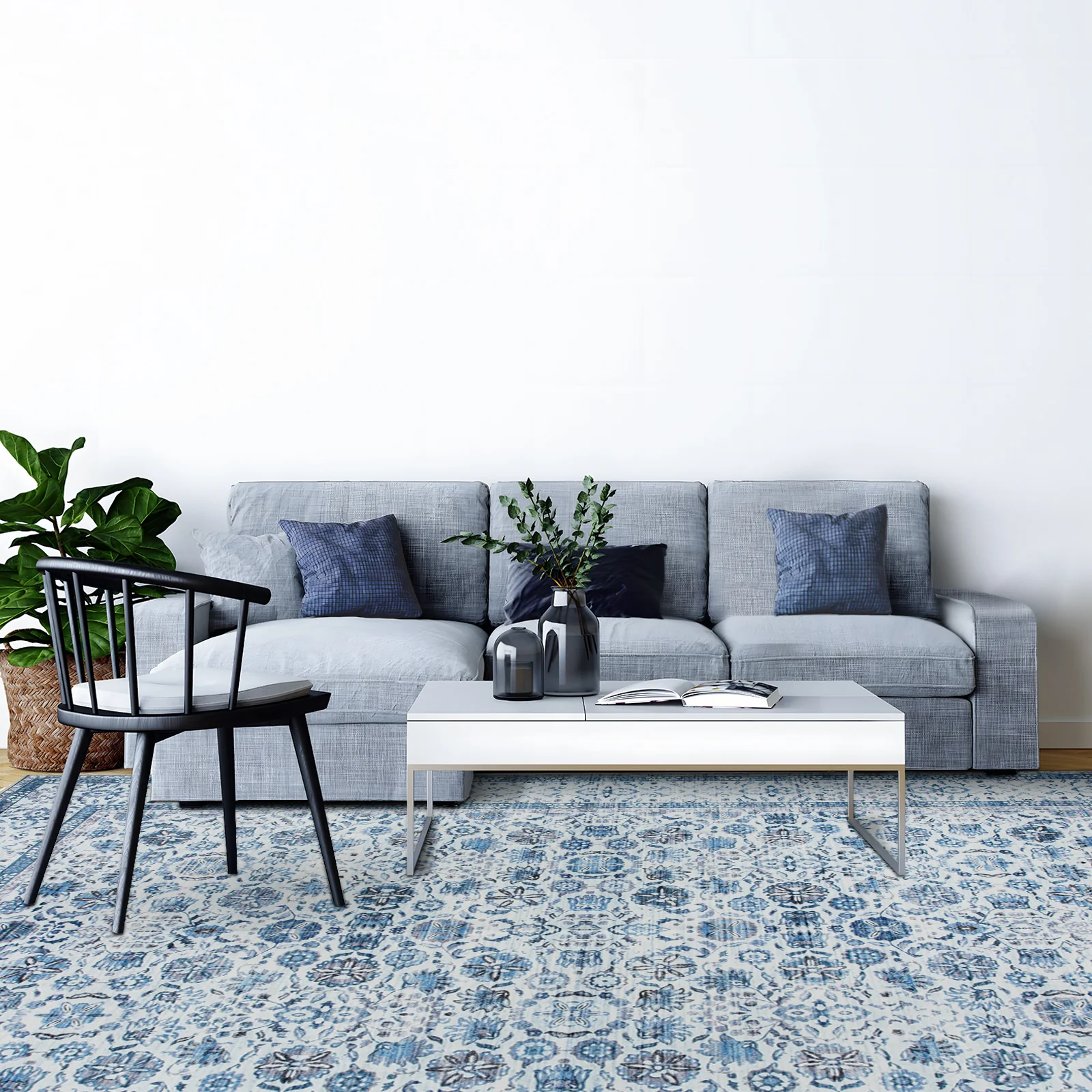 Extra Large Rug Ocean Blue Mandala Beautiful Allover Lounges Carpet Machine Washable Non Slip Mat - Image 3