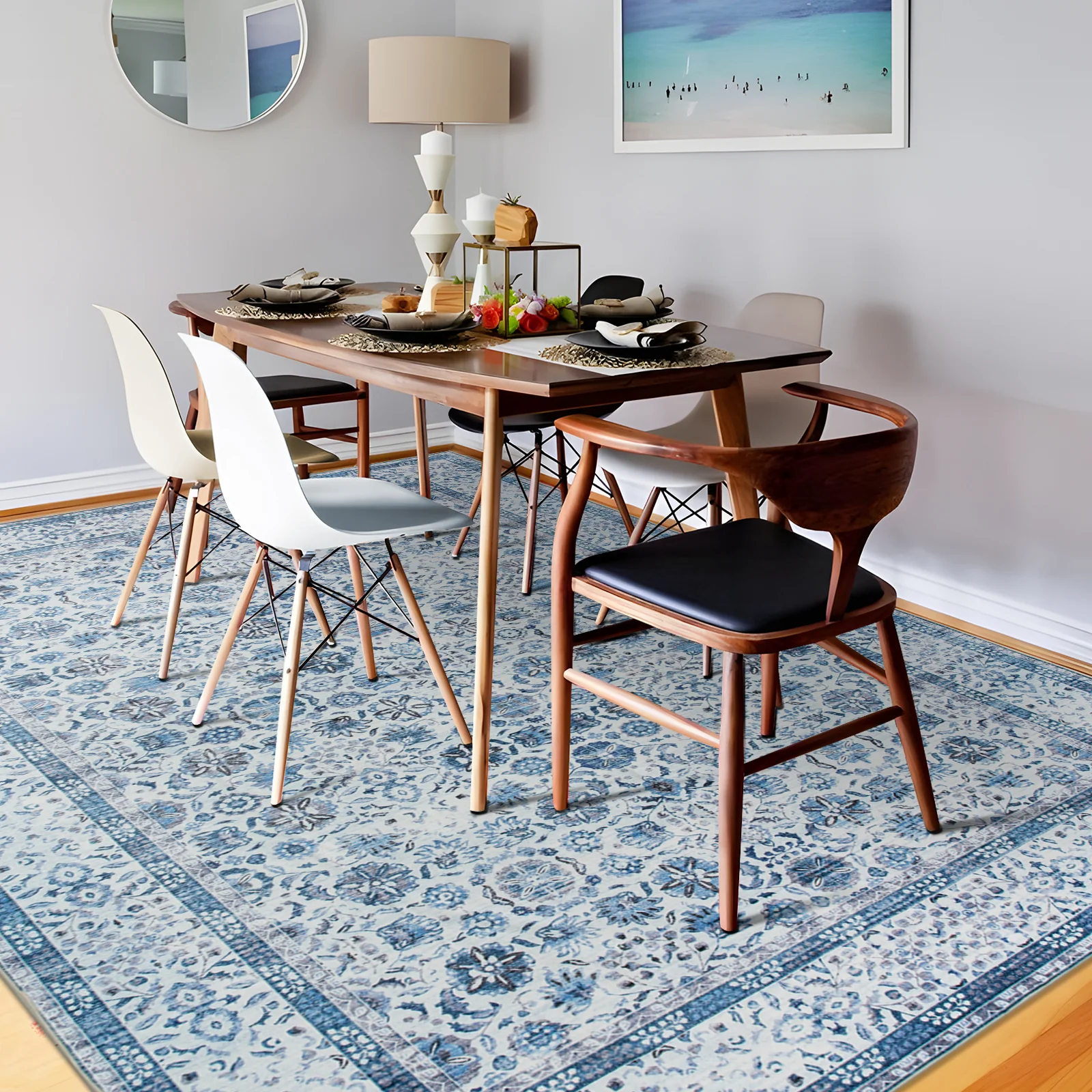 Extra Large Rug Ocean Blue Mandala Beautiful Allover Lounges Carpet Machine Washable Non Slip Mat - Image 5