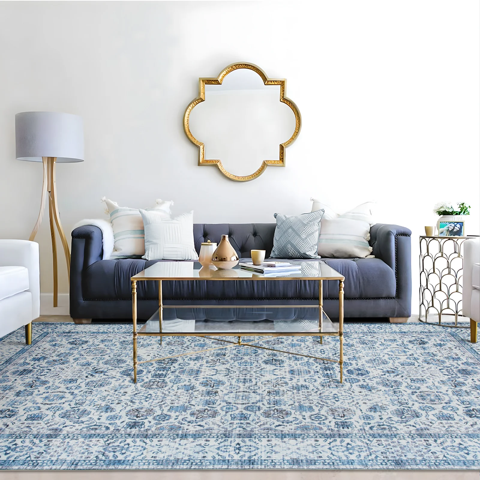 Extra Large Rug Ocean Blue Mandala Beautiful Allover Lounges Carpet Machine Washable Non Slip Mat - Image 6