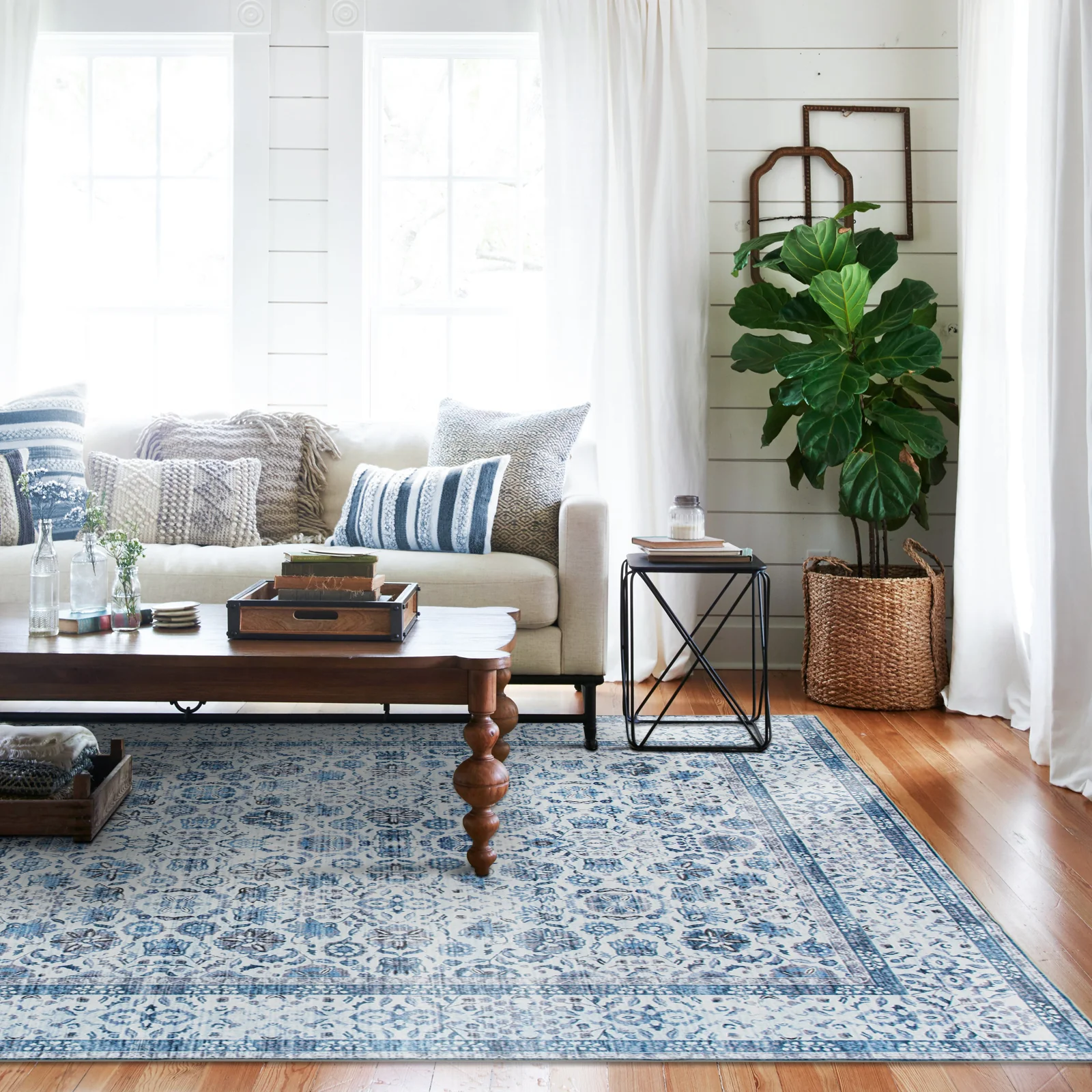 Extra Large Rug Ocean Blue Mandala Beautiful Allover Lounges Carpet Machine Washable Non Slip Mat - Image 7