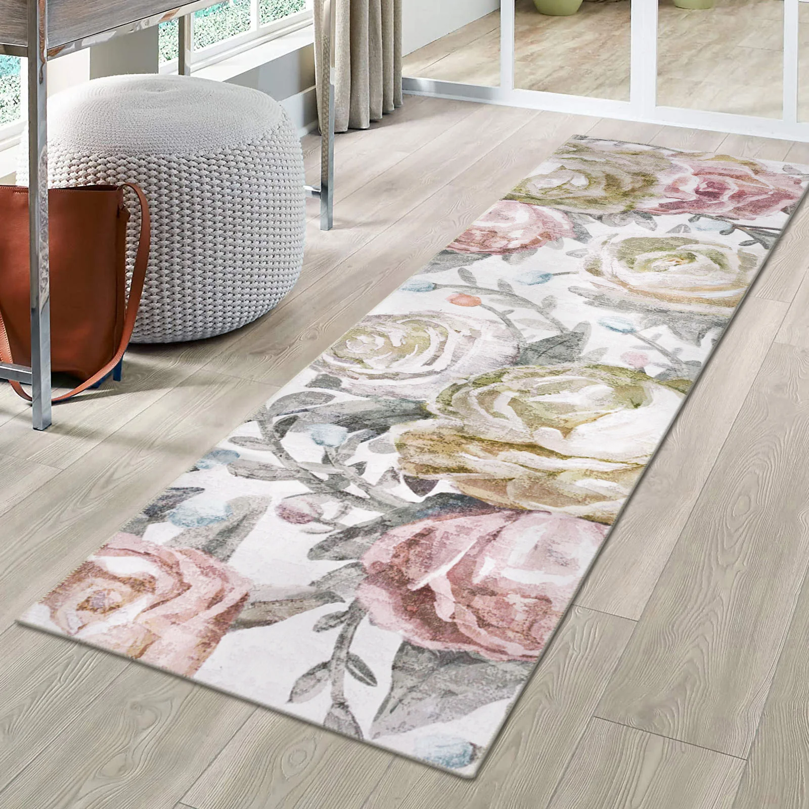 Extra Large Pastel Pink Rug Rose Bloom FLoral Modern Carpet Hallway Runner Rugs Machine Washable - Image 11