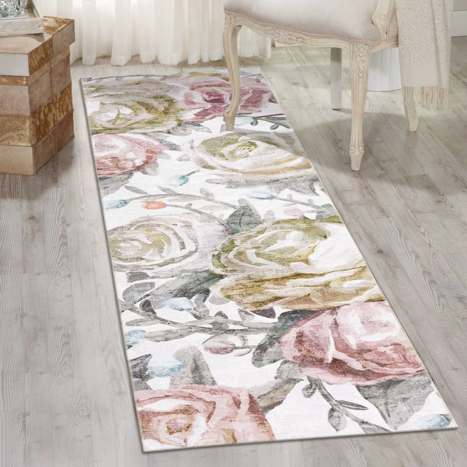Extra Large Pastel Pink Rug Rose Bloom FLoral Modern Carpet Hallway Runner Rugs Machine Washable - Image 12
