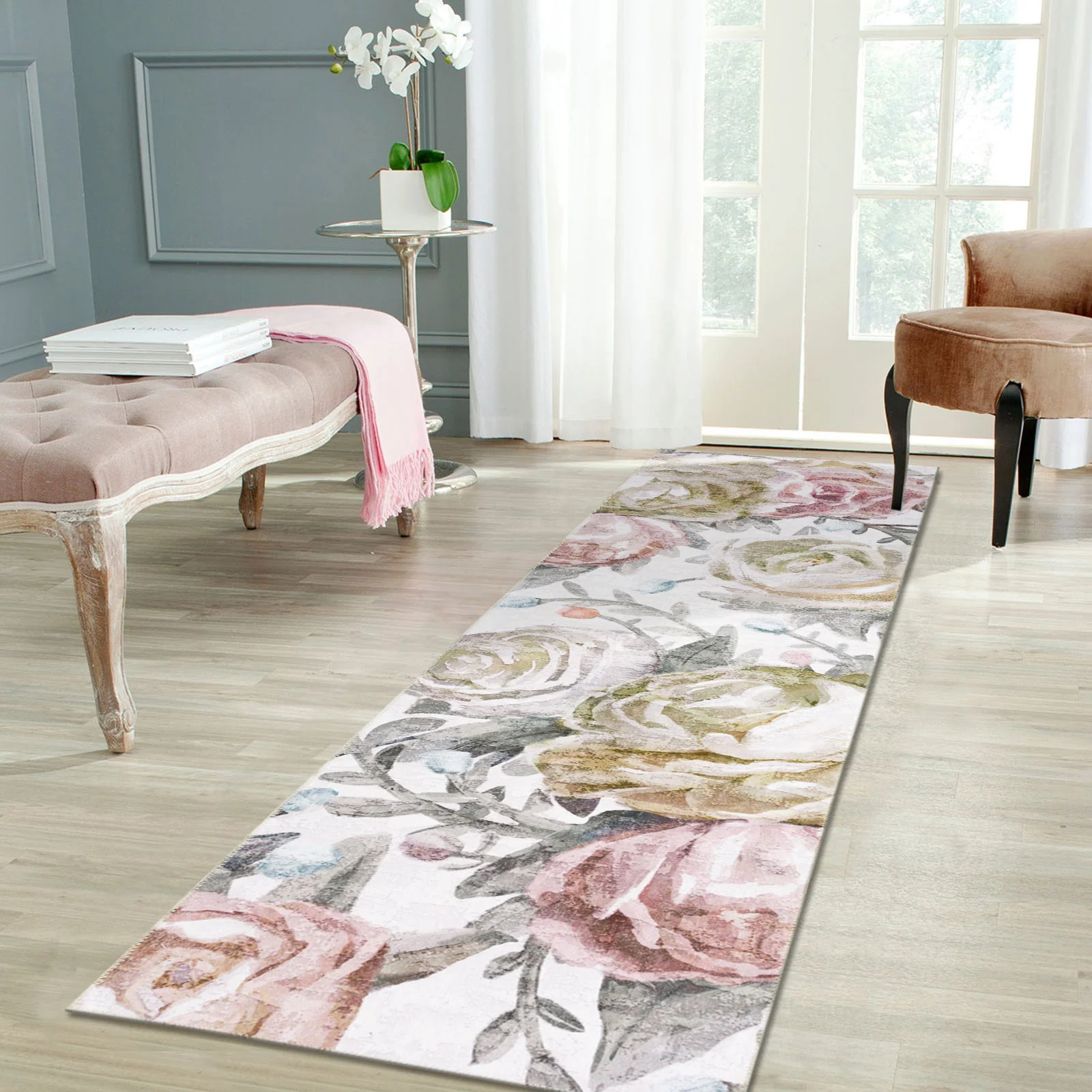 Extra Large Pastel Pink Rug Rose Bloom FLoral Modern Carpet Hallway Runner Rugs Machine Washable - Image 13