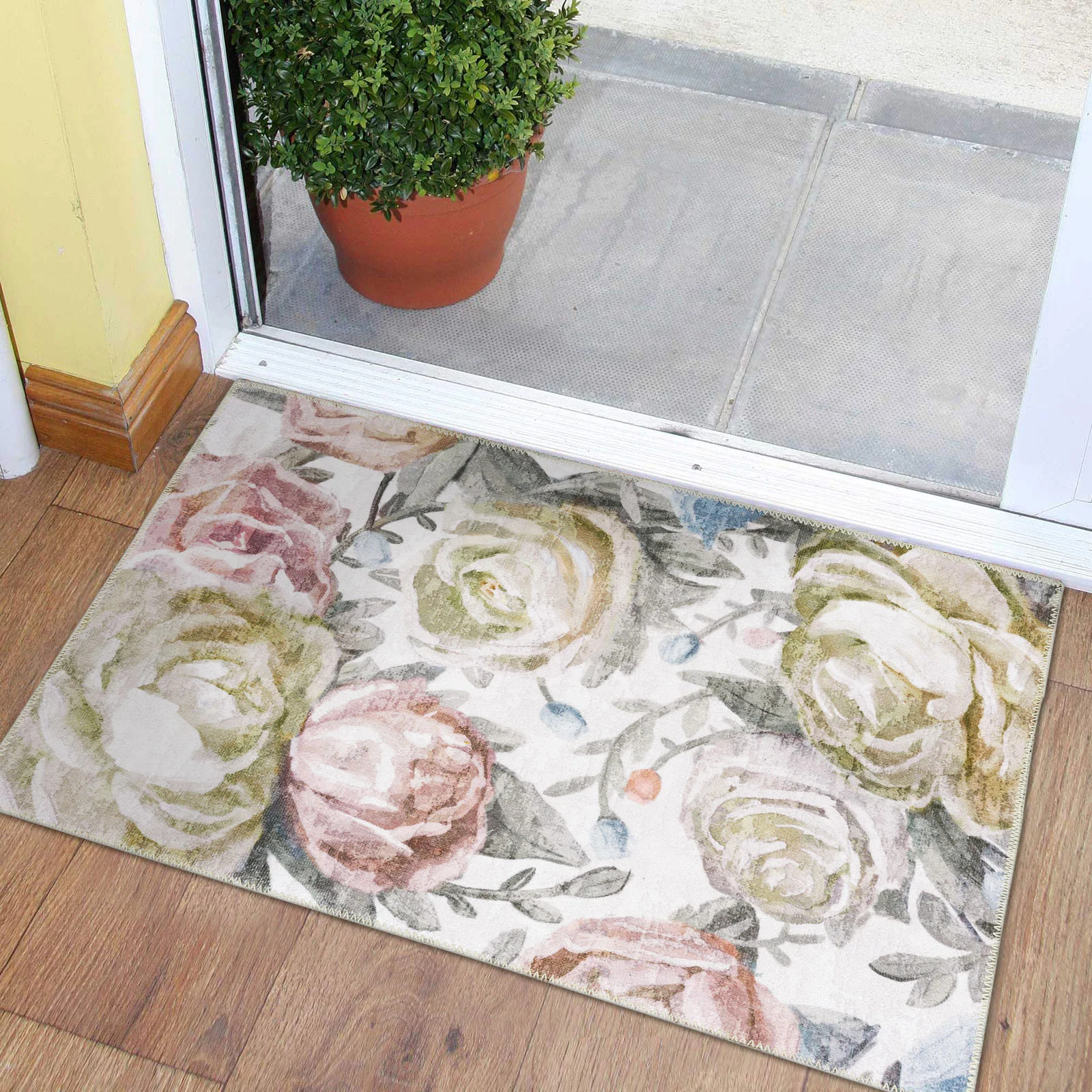 Extra Large Pastel Pink Rug Rose Bloom FLoral Modern Carpet Hallway Runner Rugs Machine Washable - Image 16