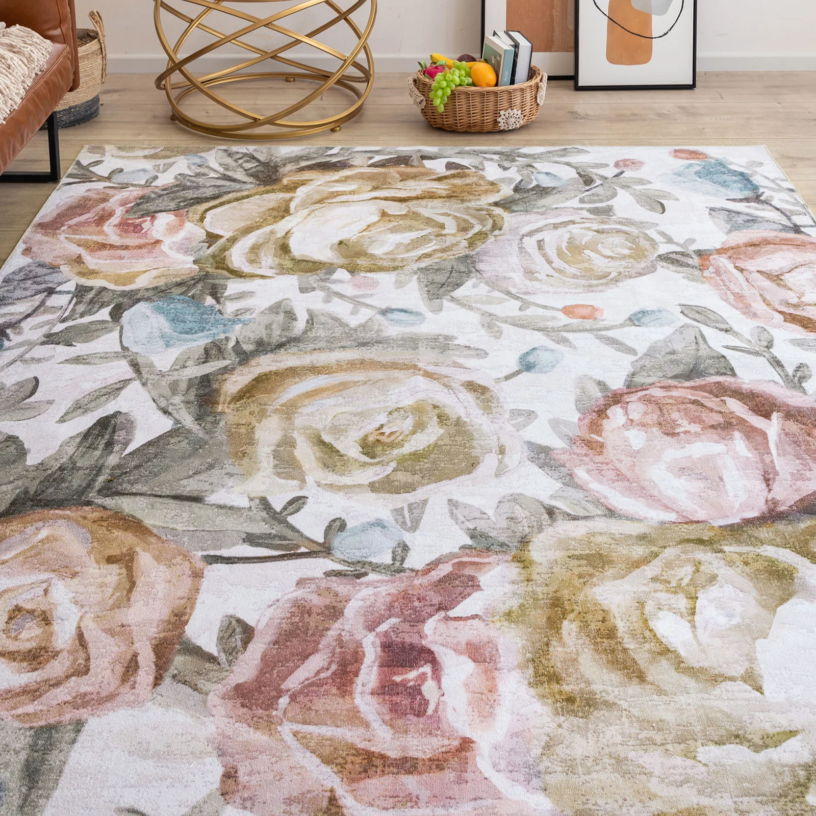 Extra Large Pastel Pink Rug Rose Bloom FLoral Modern Carpet Hallway Runner Rugs Machine Washable - Image 3