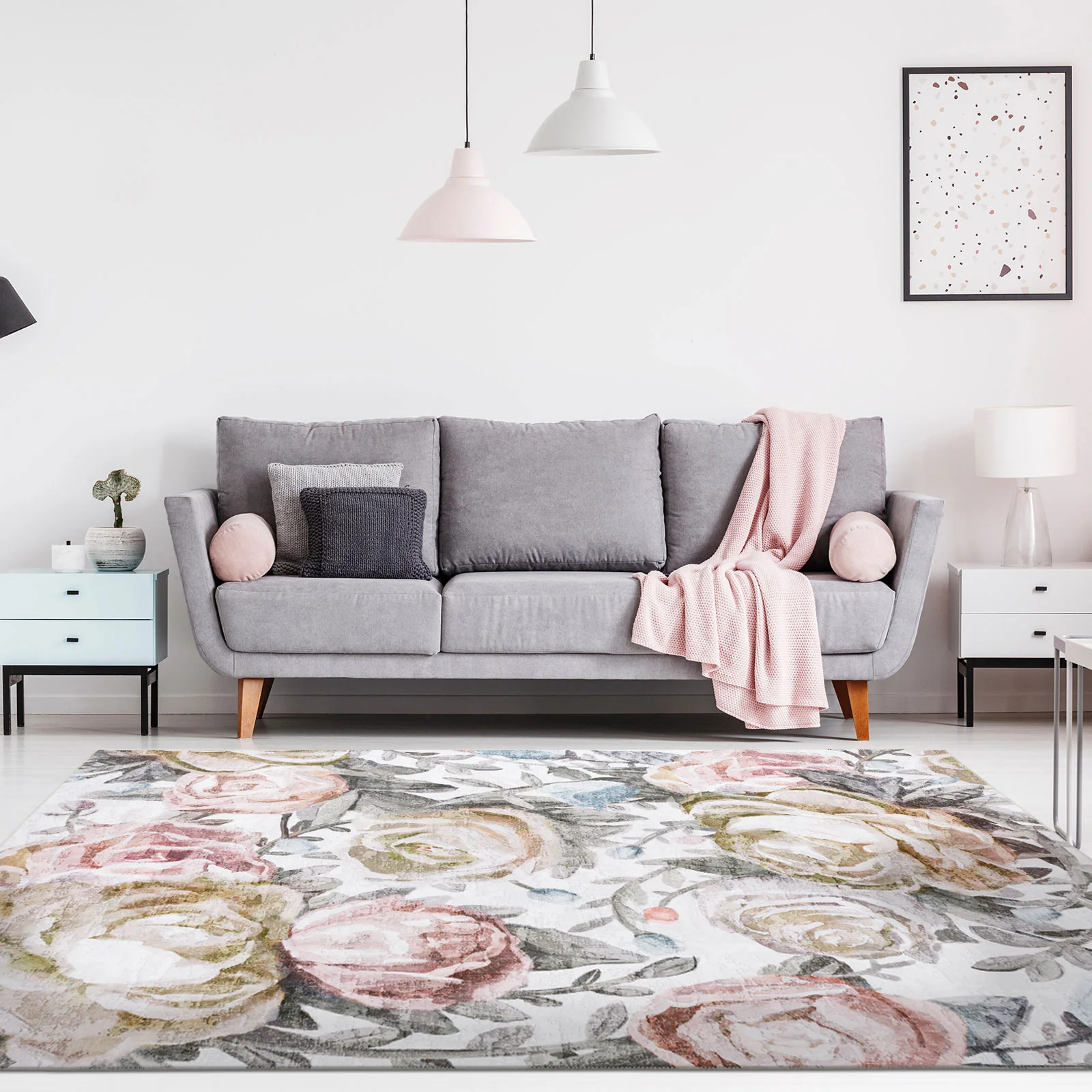 Extra Large Pastel Pink Rug Rose Bloom FLoral Modern Carpet Hallway Runner Rugs Machine Washable - Image 5
