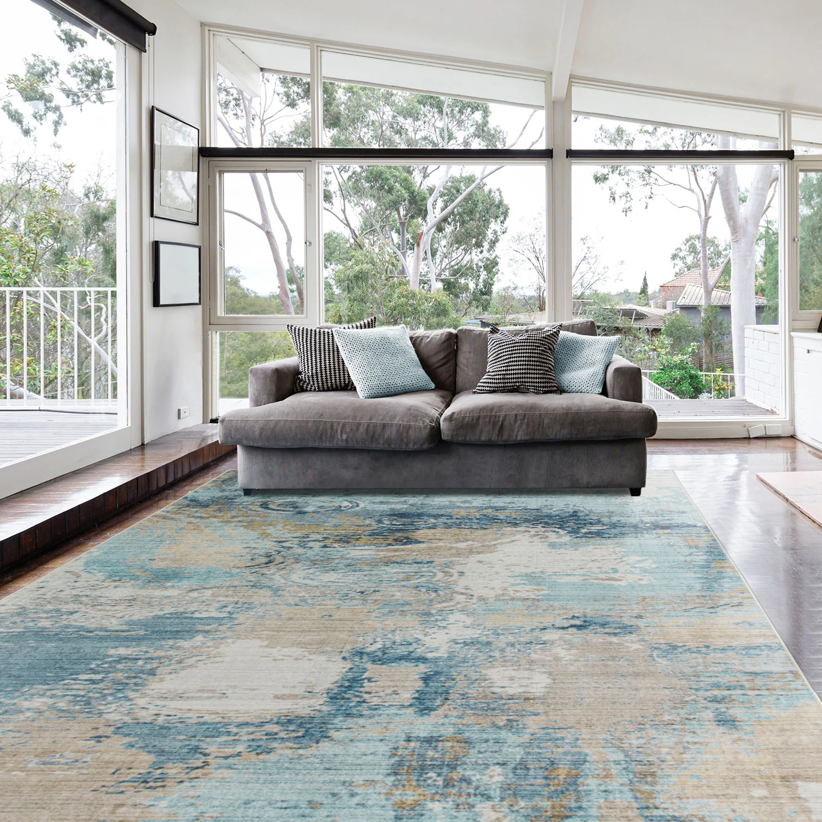 Clearance Extra Large Rug Blue Teal Aqua Soft Plush Modern Abstract Carpet Machine Washable Hall Runner Shag Mat - Image 22