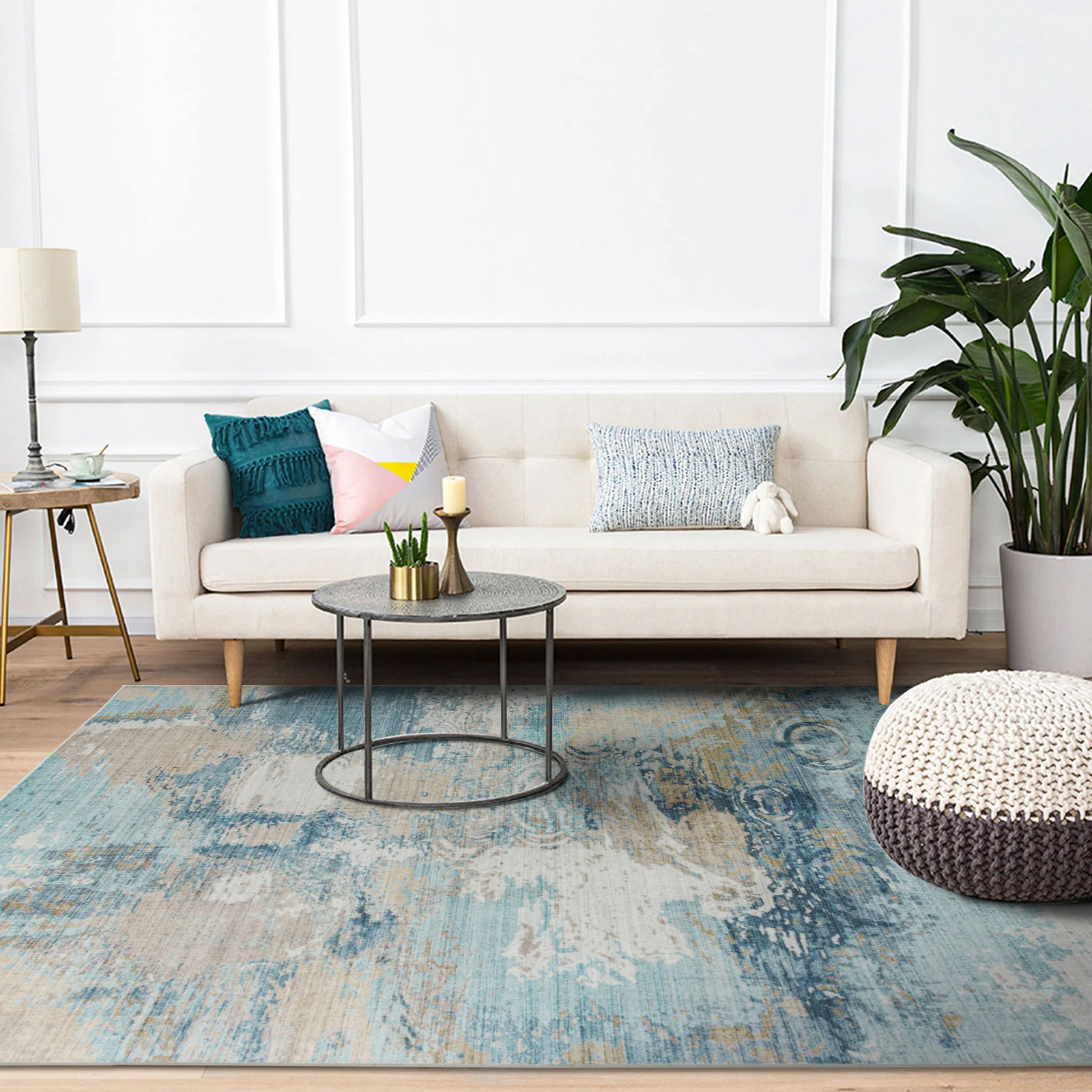 Clearance Extra Large Rug Blue Teal Aqua Soft Plush Modern Abstract Carpet Machine Washable Hall Runner Shag Mat - Image 3