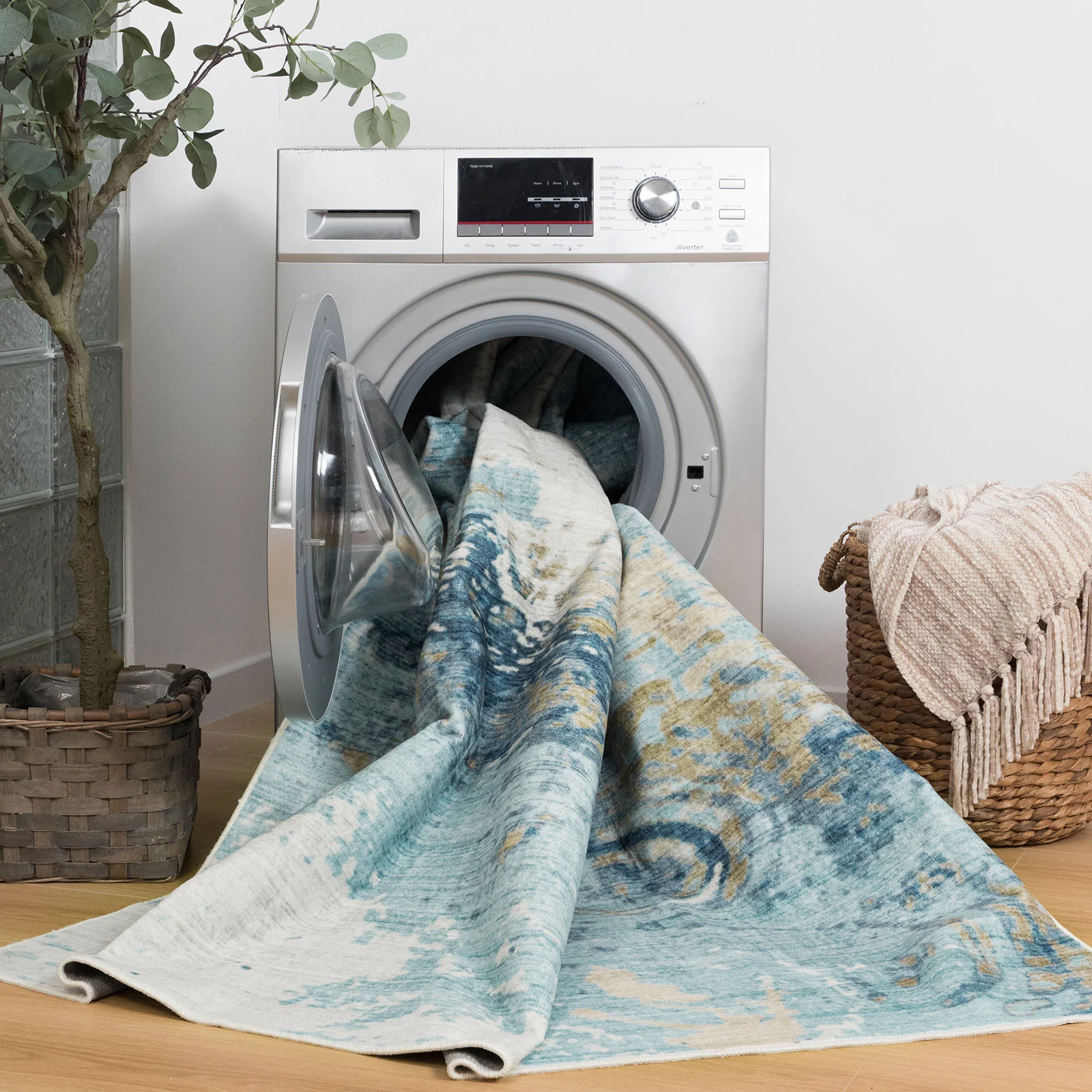 Clearance Extra Large Rug Blue Teal Aqua Soft Plush Modern Abstract Carpet Machine Washable Hall Runner Shag Mat - Image 4