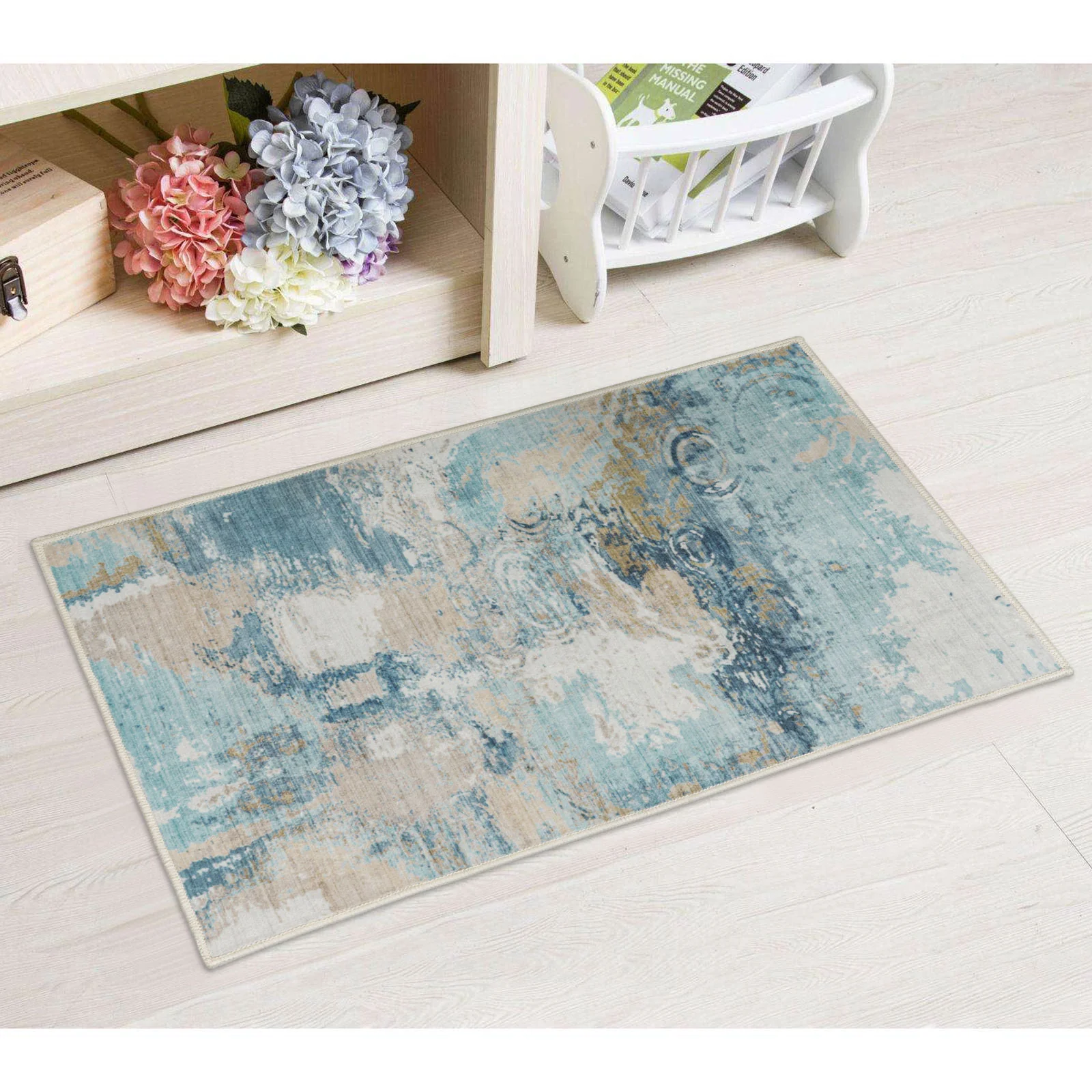 Clearance Extra Large Rug Blue Teal Aqua Soft Plush Modern Abstract Carpet Machine Washable Hall Runner Shag Mat - Image 9