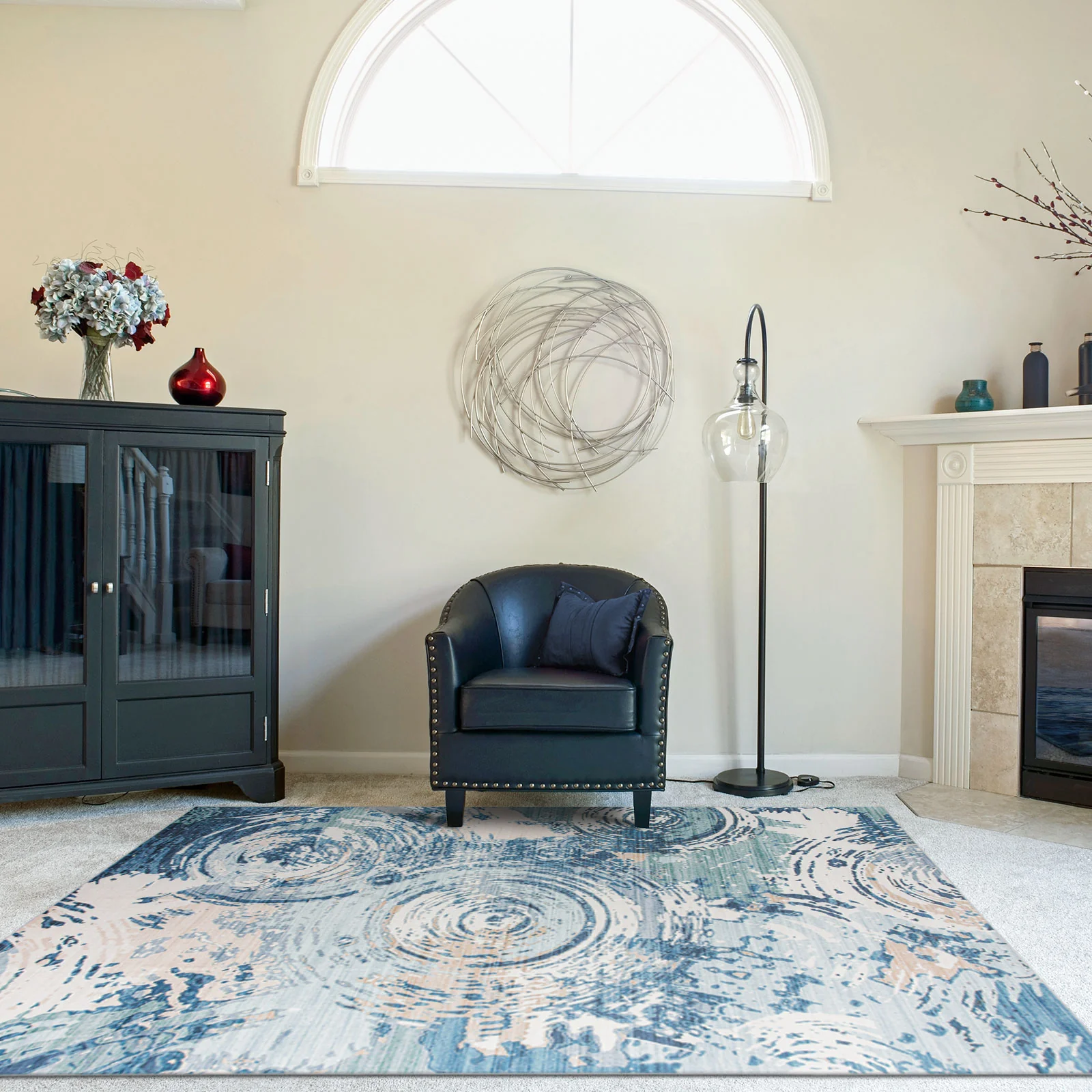 Extra Large Rug Coastal Theme Blue Teal Aqua Soft Beautiful Modern Abstract Carpet Machine Washable Plush Mat - Image 4