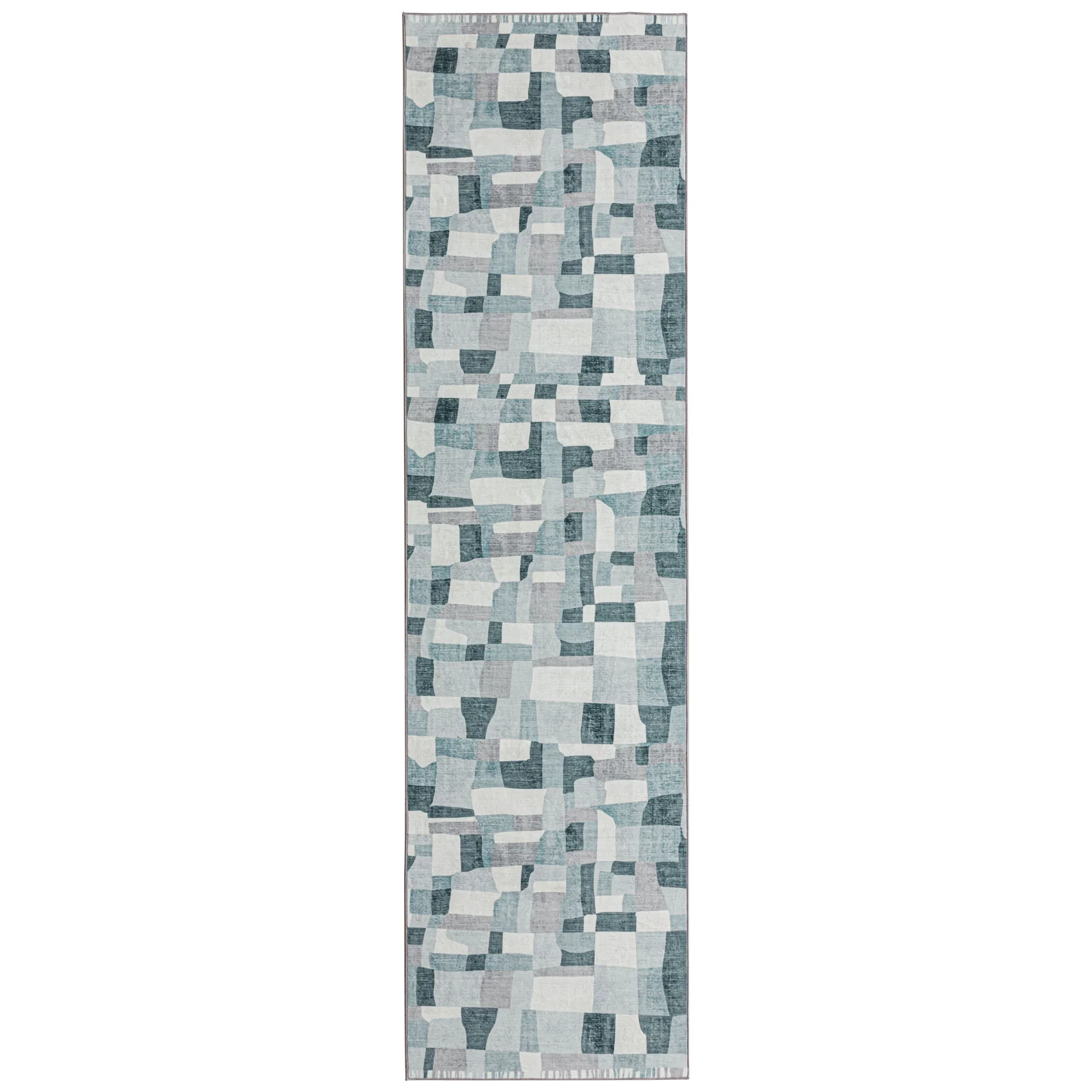 Extra Large Floor Rug Blue Grey Ivory Checked Modern Geometric Carpet Machine Washable Mat - Image 17