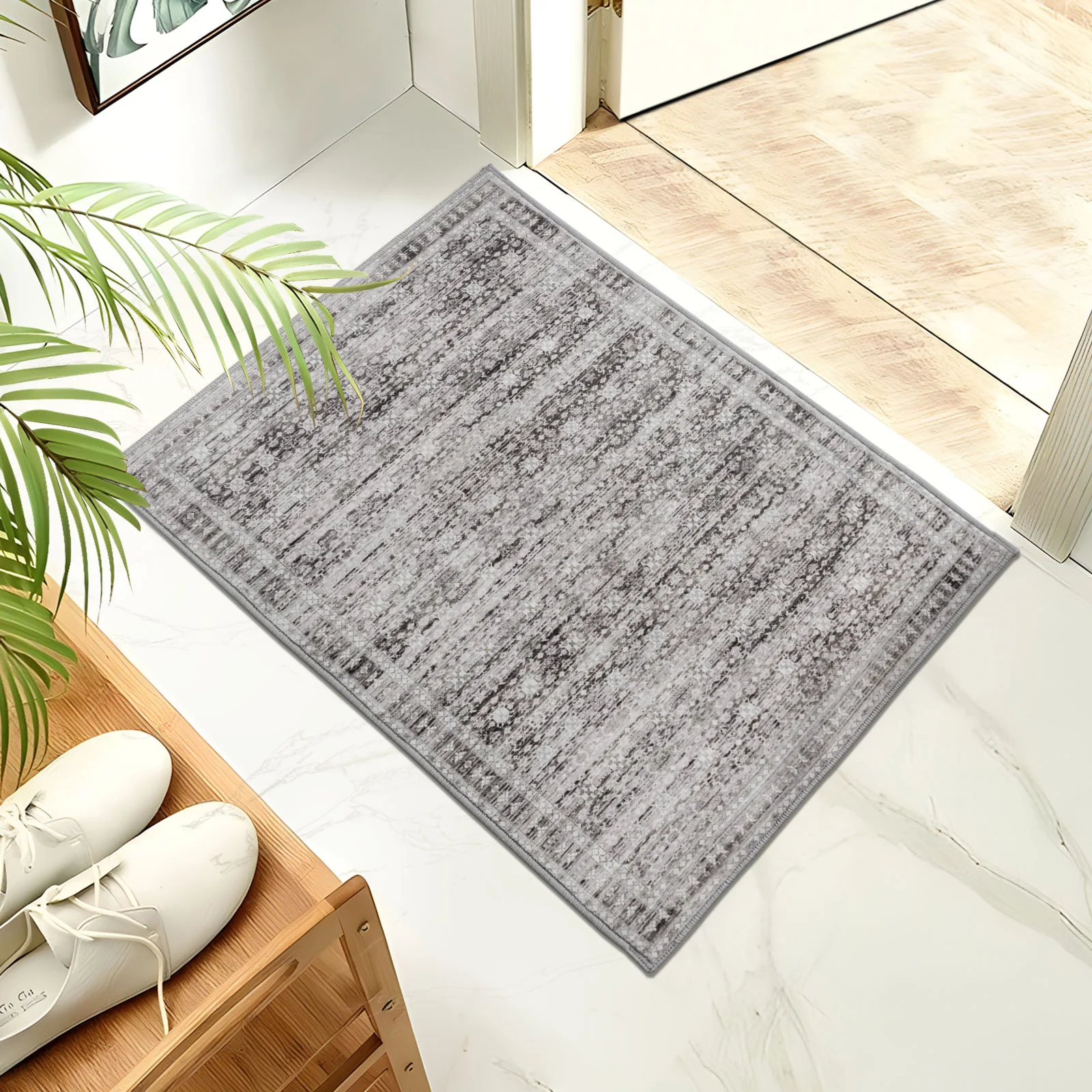 Extra Large Floor Rug Light Gray Soft Distressed Striped Neutral Modern Carpet Machine Washable Rugs - Image 11