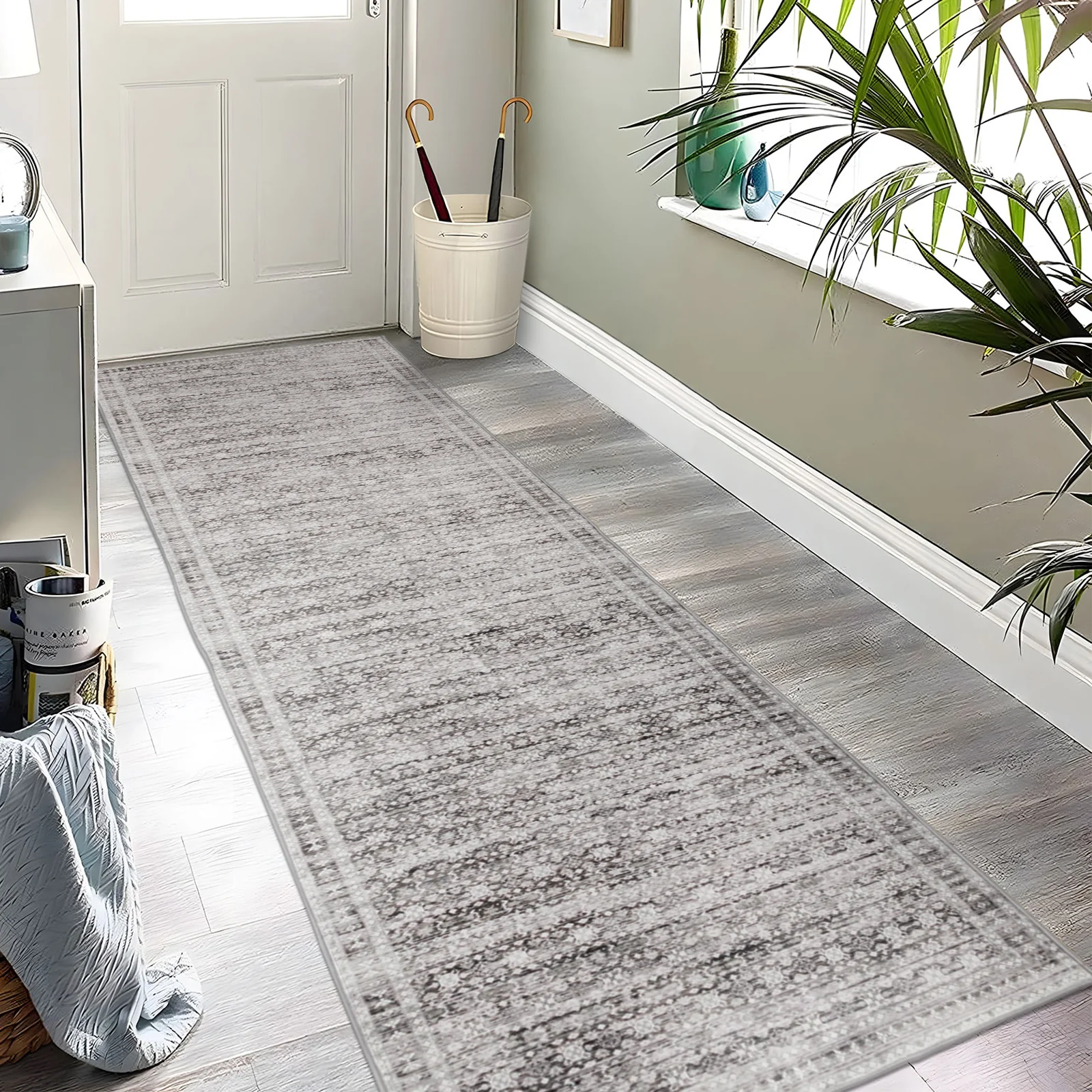 Extra Large Floor Rug Light Gray Soft Distressed Striped Neutral Modern Carpet Machine Washable Rugs - Image 12