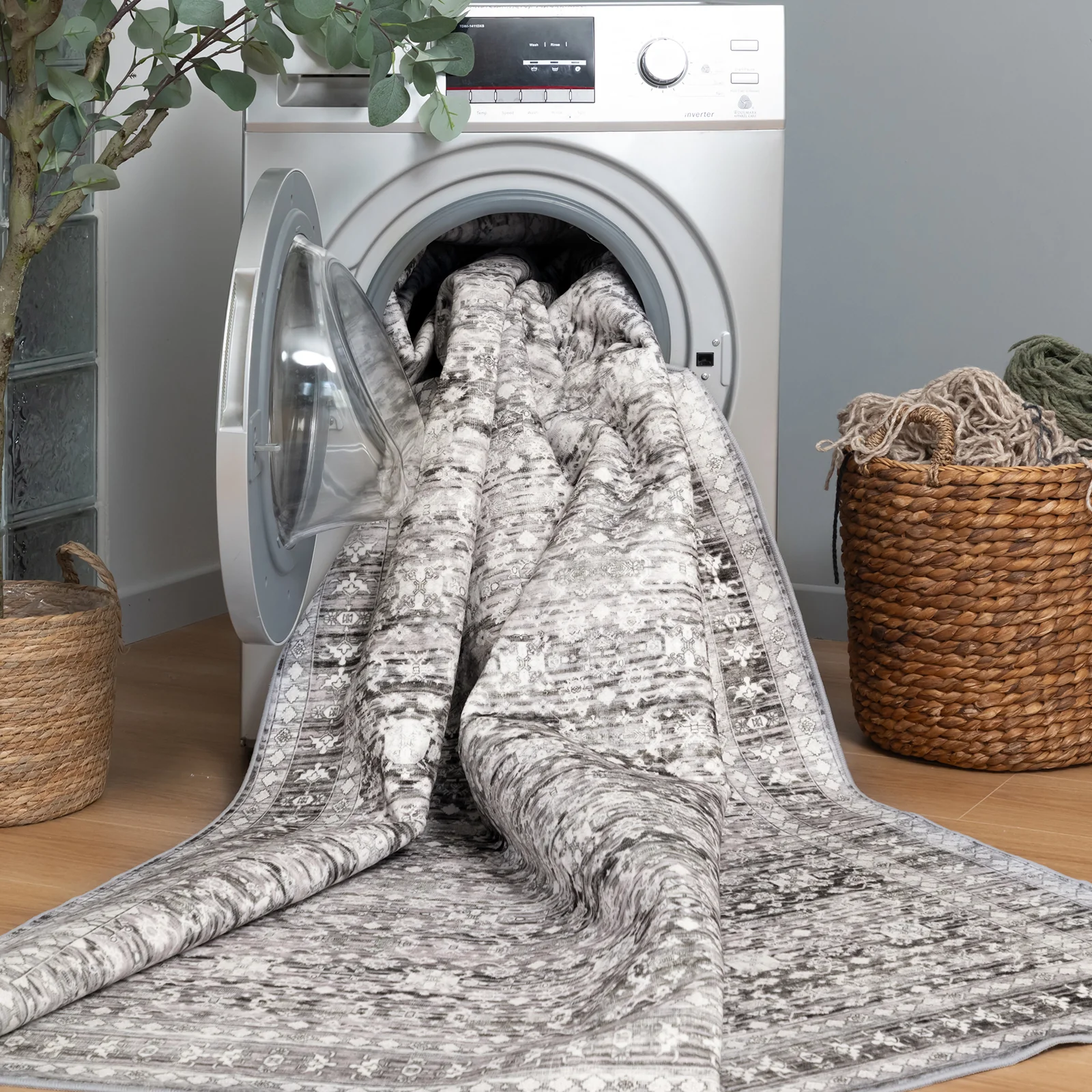 Extra Large Floor Rug Light Gray Soft Distressed Striped Neutral Modern Carpet Machine Washable Rugs - Image 15