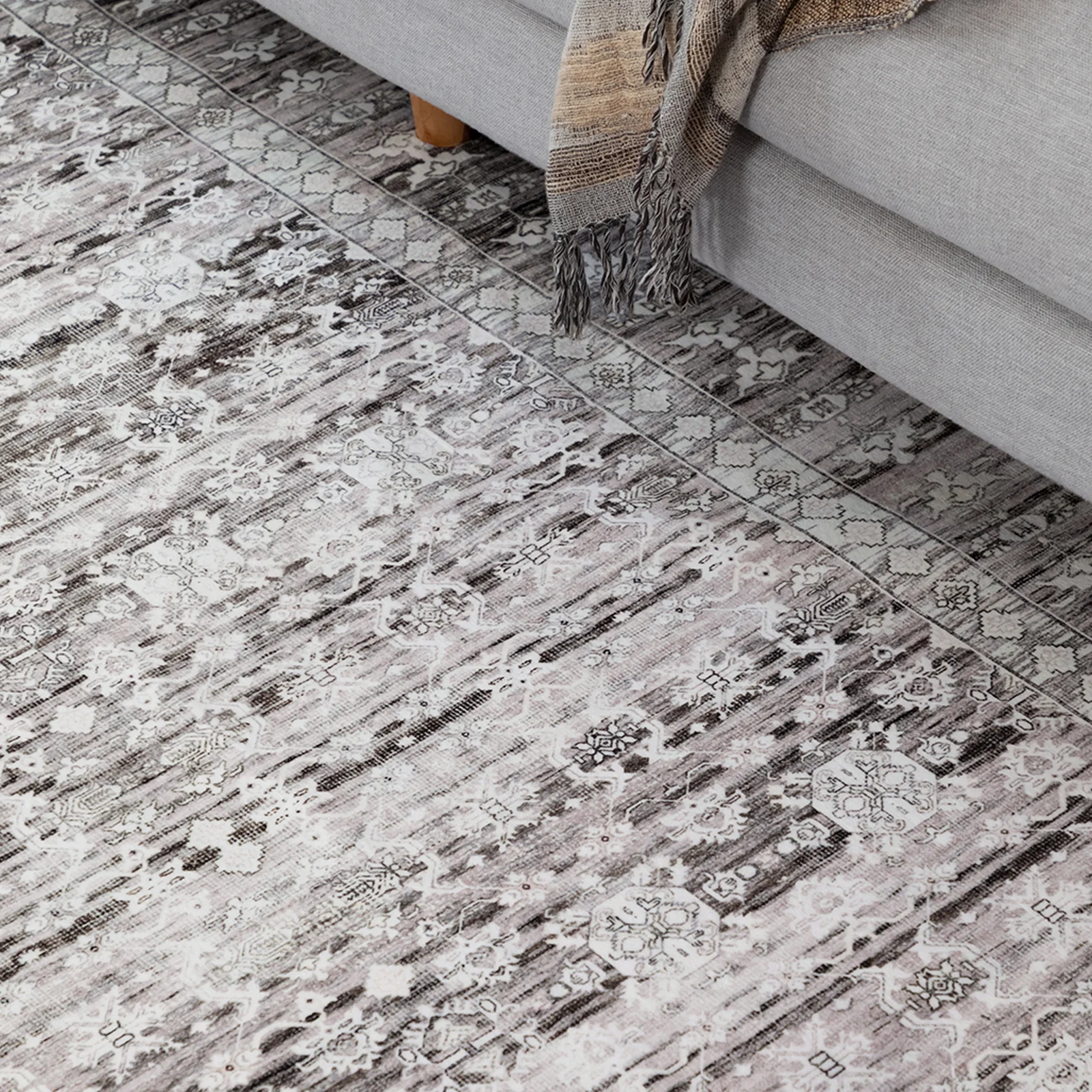 Extra Large Floor Rug Light Gray Soft Distressed Striped Neutral Modern Carpet Machine Washable Rugs - Image 19